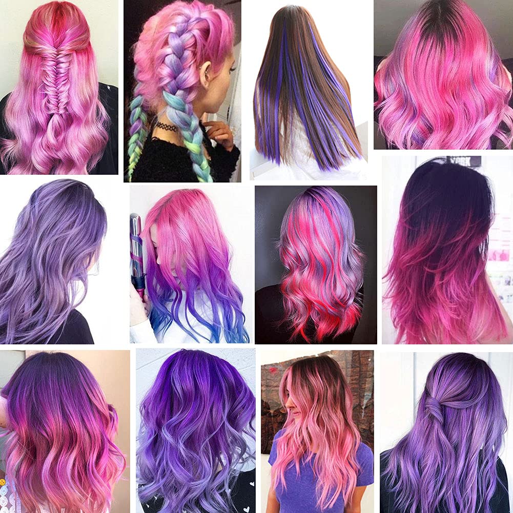 Rhyme Colored Hair Extensions Clip In 21 inch Straight Rainbow Hair Extensions Accessories For Girls Kids Women Birthday Festival Gift Party Highlights Rainbow Wig Pieces 12PCS (Pink Lavender)