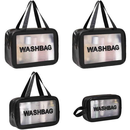 DAPOWER 4 PCS Travel Toiletry Bag for Women and Men, Matte Translucent Shower Bag with Handy Handle, Makeup Cosmetic Organizer Bag for Travel Toiletries Accessories (Black)