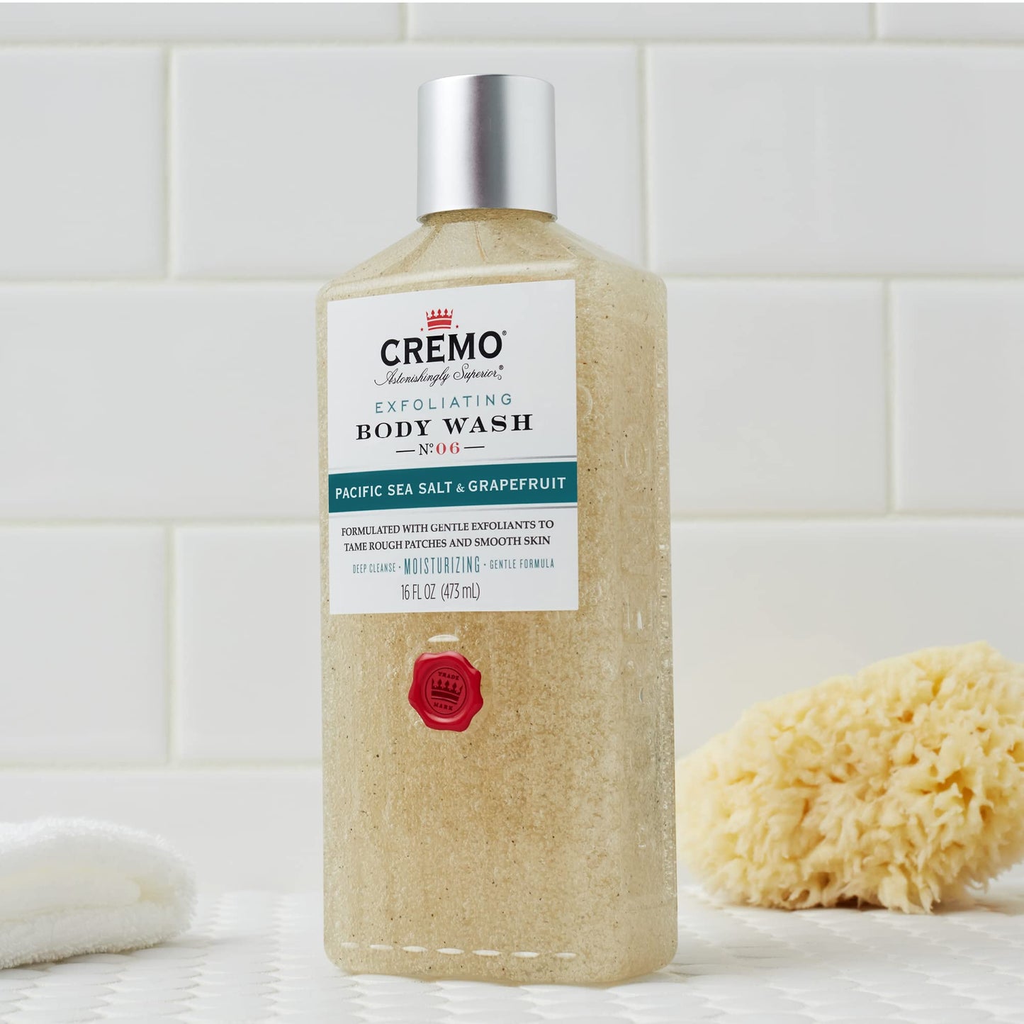 Cremo Exfoliating Pacific Sea Salt & Grapefruit Body Wash, A Refreshing Scent with Notes of Fresh Mint, Citron, Cedar and Moss, 16 Fl Oz (2-Pack)