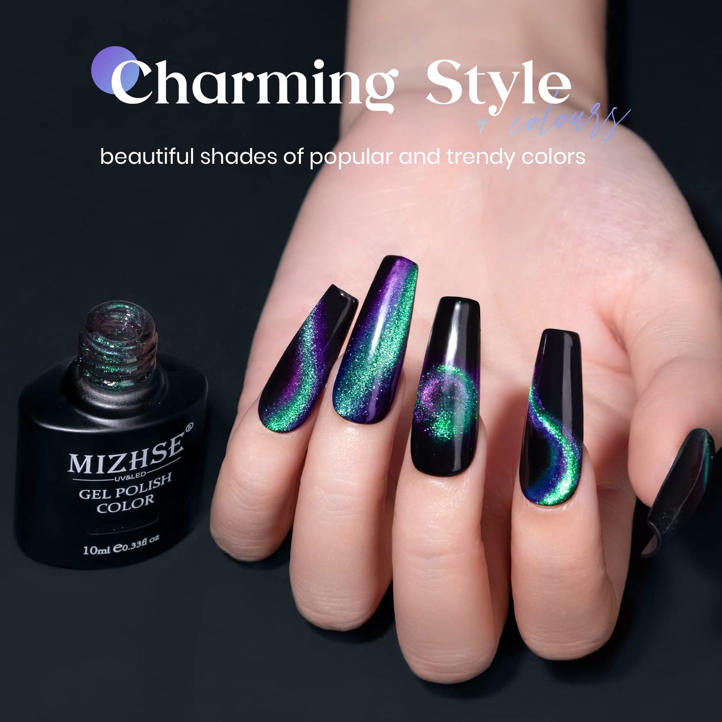 MIZHSE 9D Cat Eye Gel Nail Polish Magnetic Cat Eye Gel Nail Polish Magnetic Gel Nail Polish with Chameleon Magic Effect 10ml with 1 Magnet