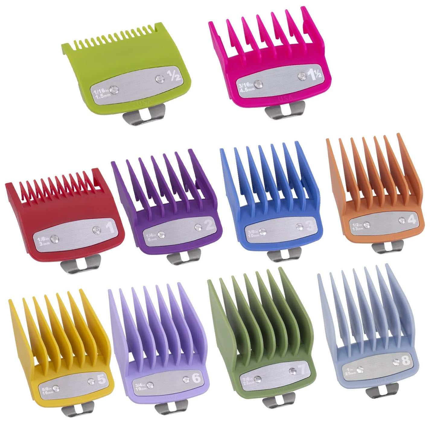 Clipper Guards Cutting Guides with Metal Clip Compatible with Wahl Hair Clippers -Attachment #3171-500 1/8” to 1inch