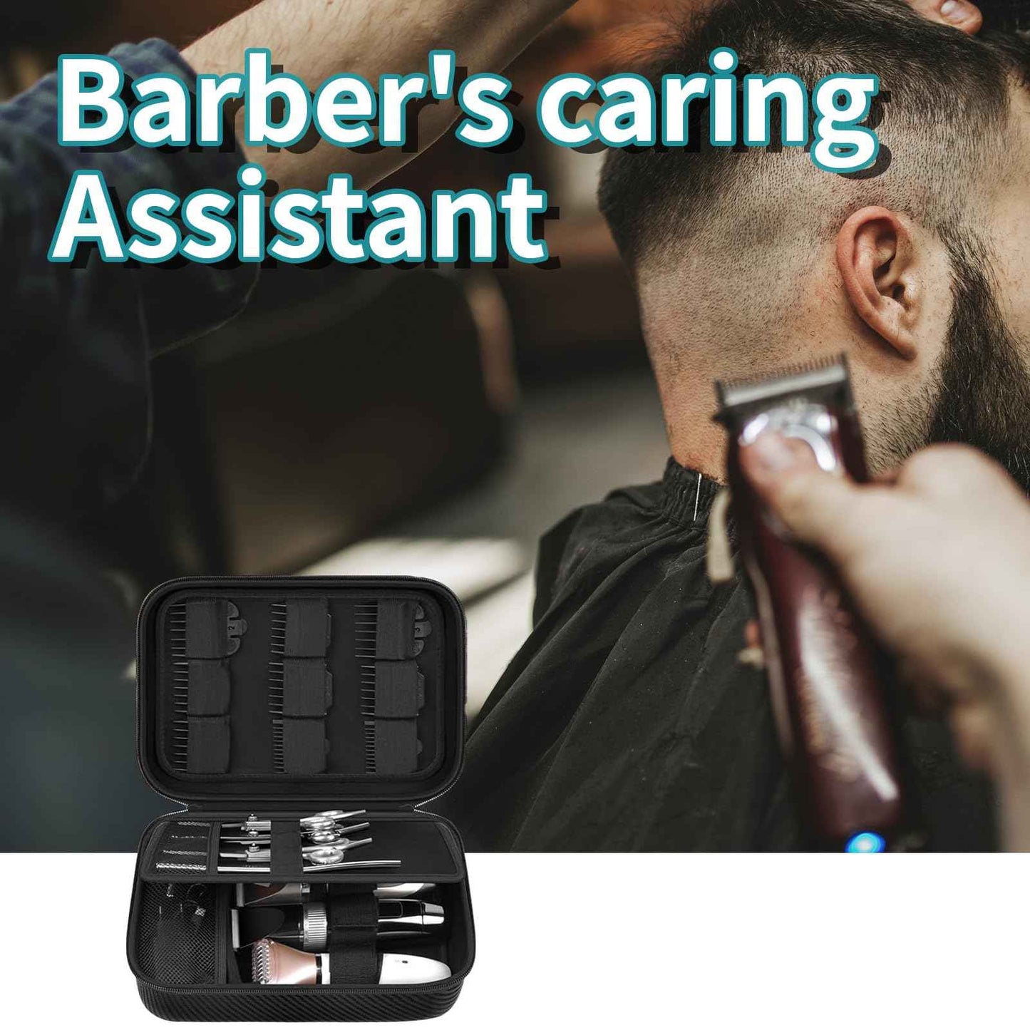 bibuks Professional Barber Clipper Case – Hard EVA Shell Oxford Fabric Travel Organizer for Clippers and Supplies, Portable Barber Storage Bag for Barbers & Stylists (Black)