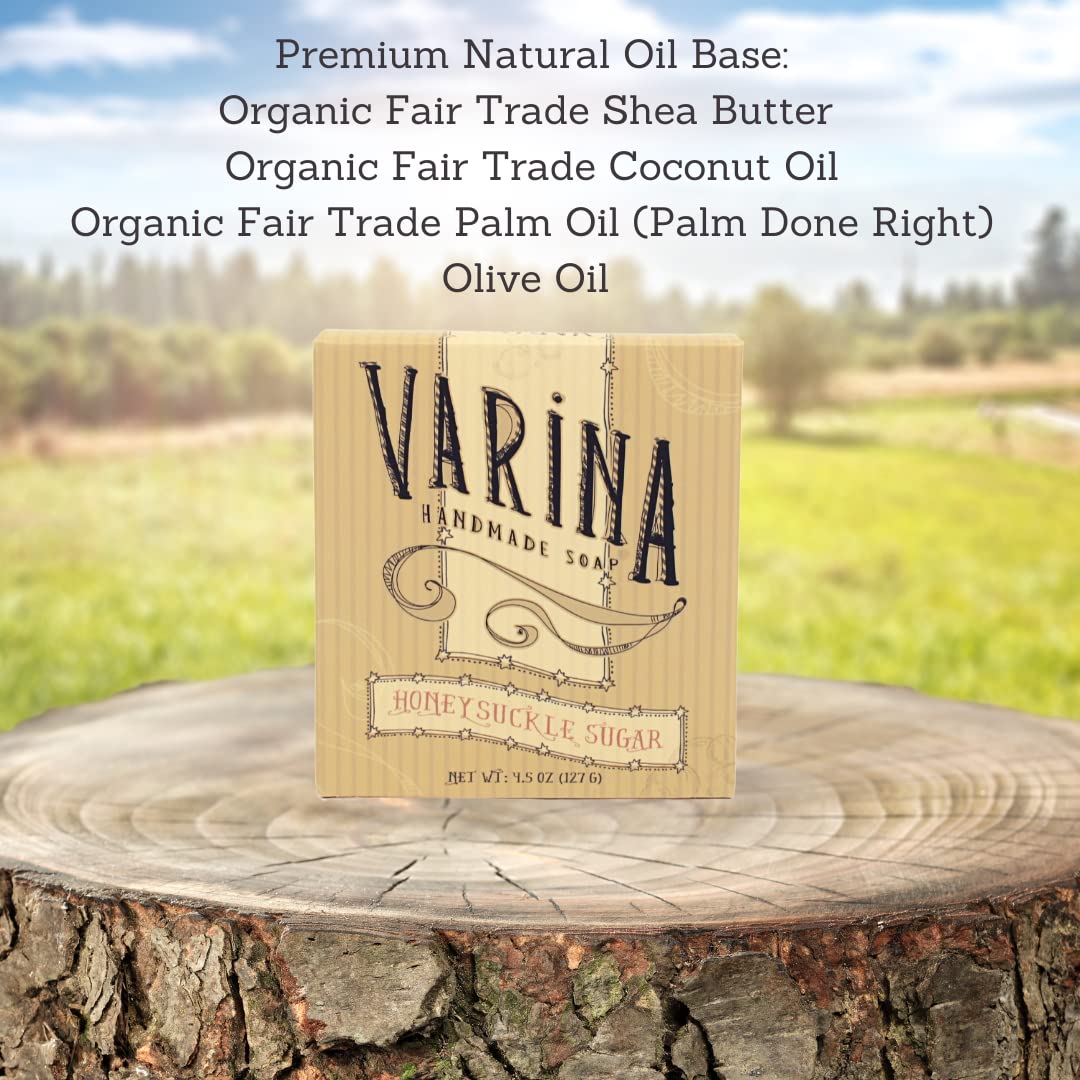 Varina Natural Honeysuckle Sugar Bar Soap - Gentle Cleansing for Sensitive Skin, Sweet and Vanilla - 3 Pack