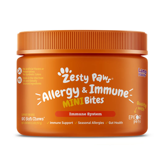 Zesty Paws Dog Allergy Relief - Anti Itch Supplement - Omega 3 Probiotics for Dogs - Digestive Health - Soft Chews for Skin & Seasonal Allergies - with Epicor Pets - Mini - Lamb - 90 Count