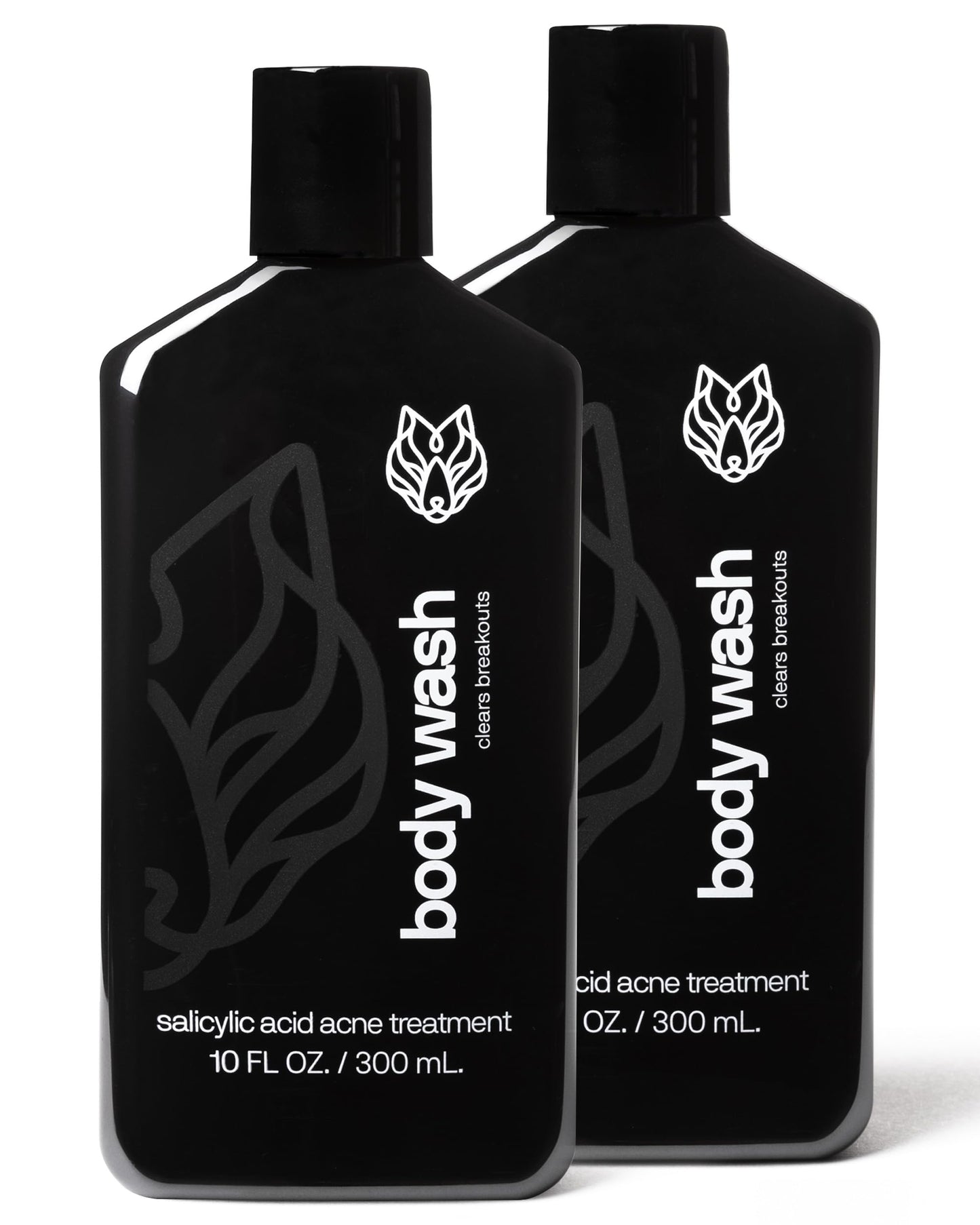 Black Wolf Charcoal Powder Body Wash for Men- 10 Fl Oz, 2 Pack- Charcoal Powder and Salicylic Acid Reduce Acne Breakouts and Cleanse Your Skin- Rich Lather for Full Coverage and Deep Clean