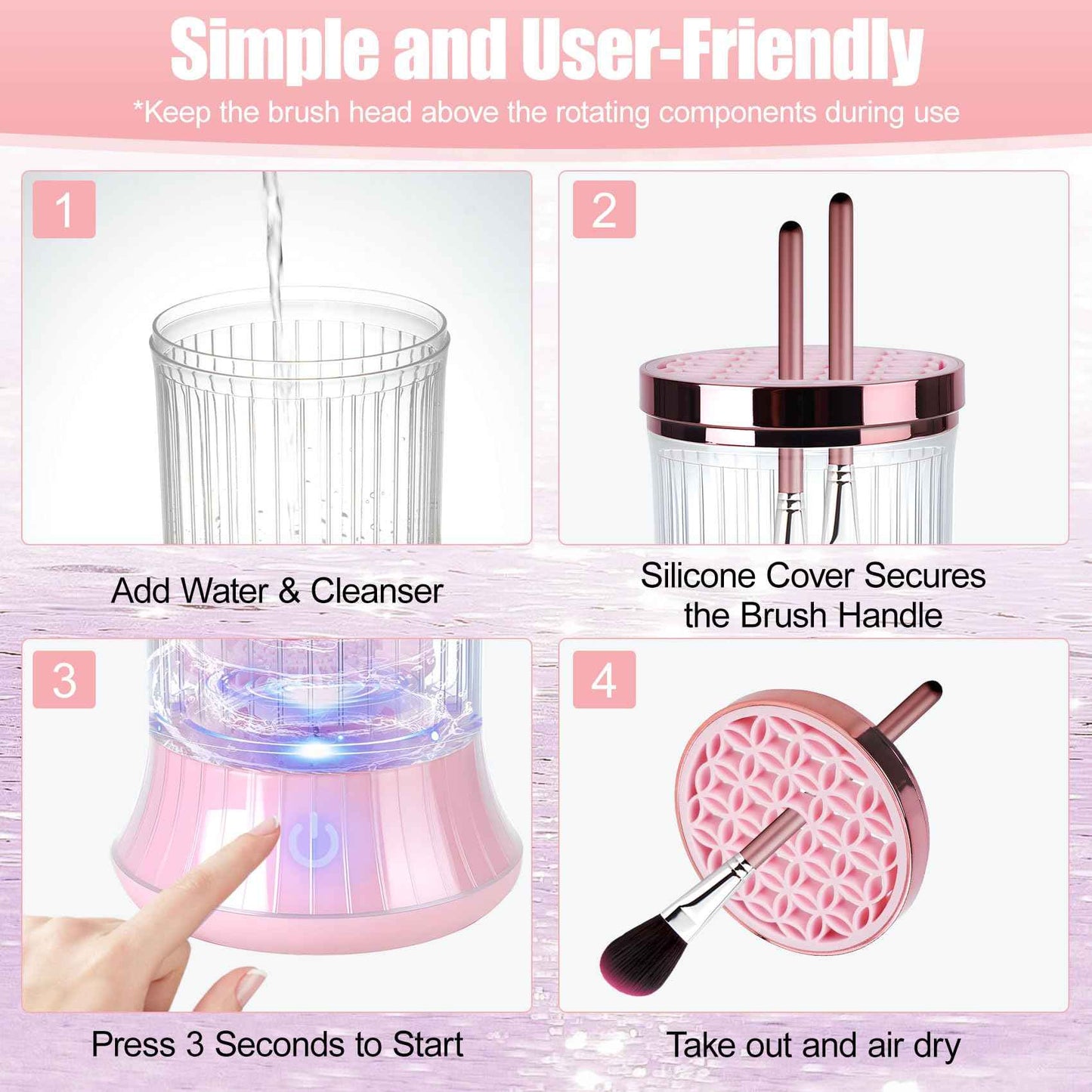 Electric Makeup Brush Cleaner, Efficient Makeup Brush Cleaner for Deep Cleaning, Automatic Spinning Cosmetic Brush Cleaner One-Click Operation, Auto-Rotating Brush Cleaner for Any Makeup Brushes