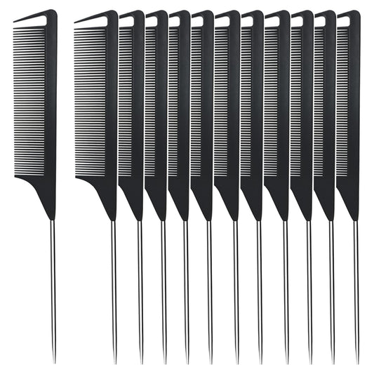 Metal Combs for Women and Girls - 12PCS Parting Combs for Curly, Braiding, Styling Hair (Black)