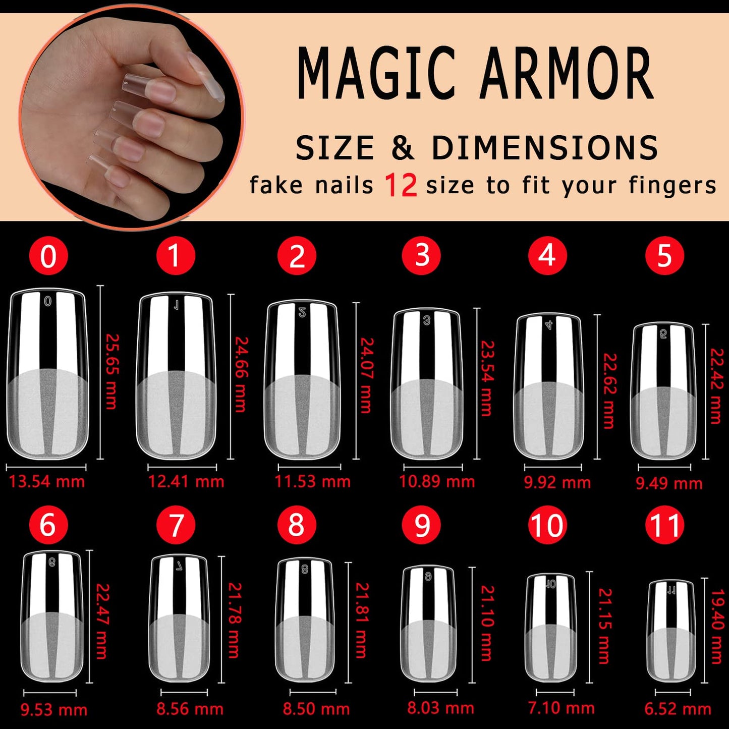 MAGIC ARMOR Square Fake Nails Tips - 504Pcs Upgraded Soft Gel Square Gel Nail Tips Press on Nails Pre-shape Clear Square Nails Tips for Full Cover Acrylic Square Nails French False Nails For Nail Exte