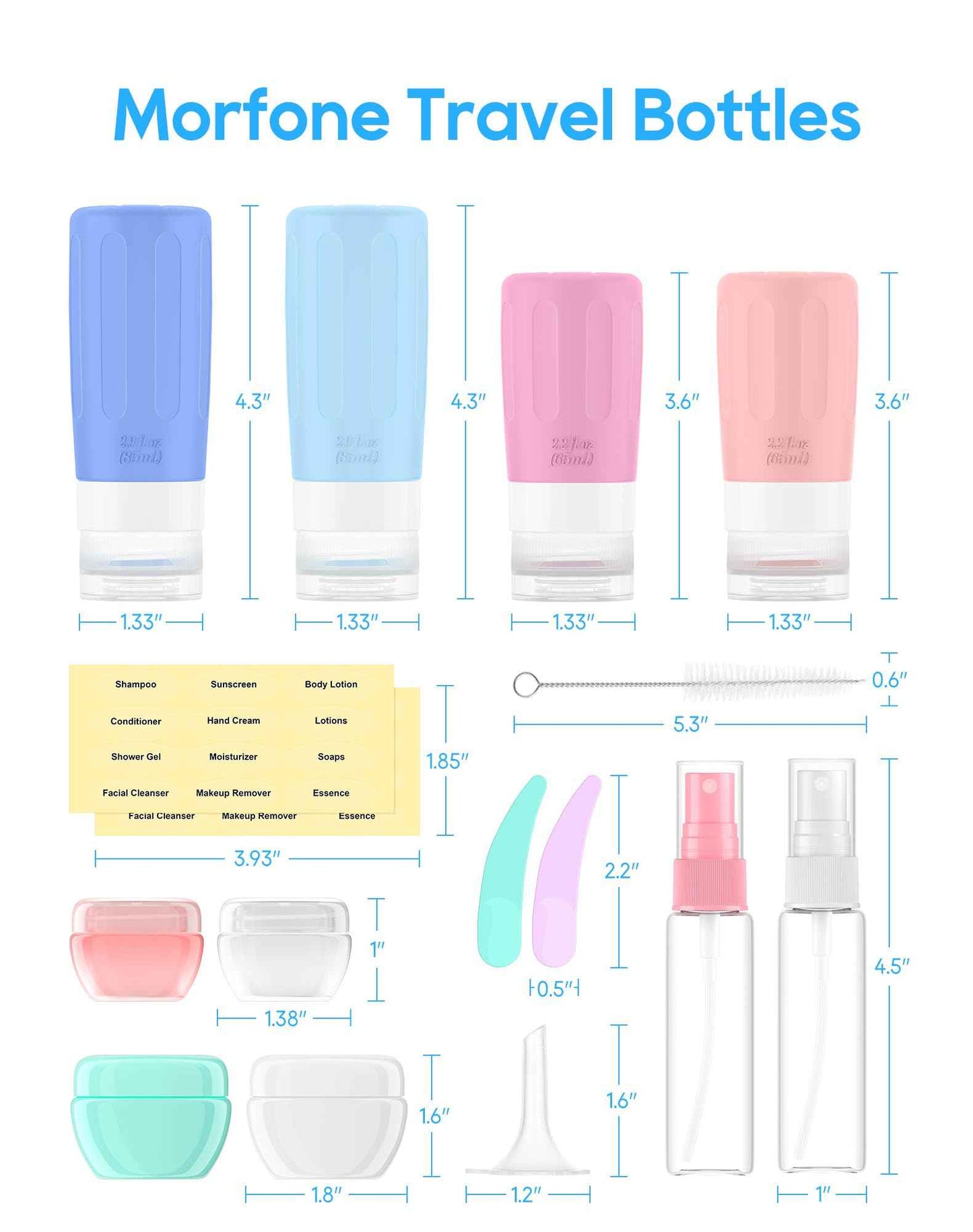 Morfone 16 Pack Travel Bottles Set for Toiletries, TSA Approved Travel Containers Leak Proof Silicone Squeezable Travel Accessories 2oz 3oz for Shampoo Conditioner Lotion Body Wash (BPA Free)