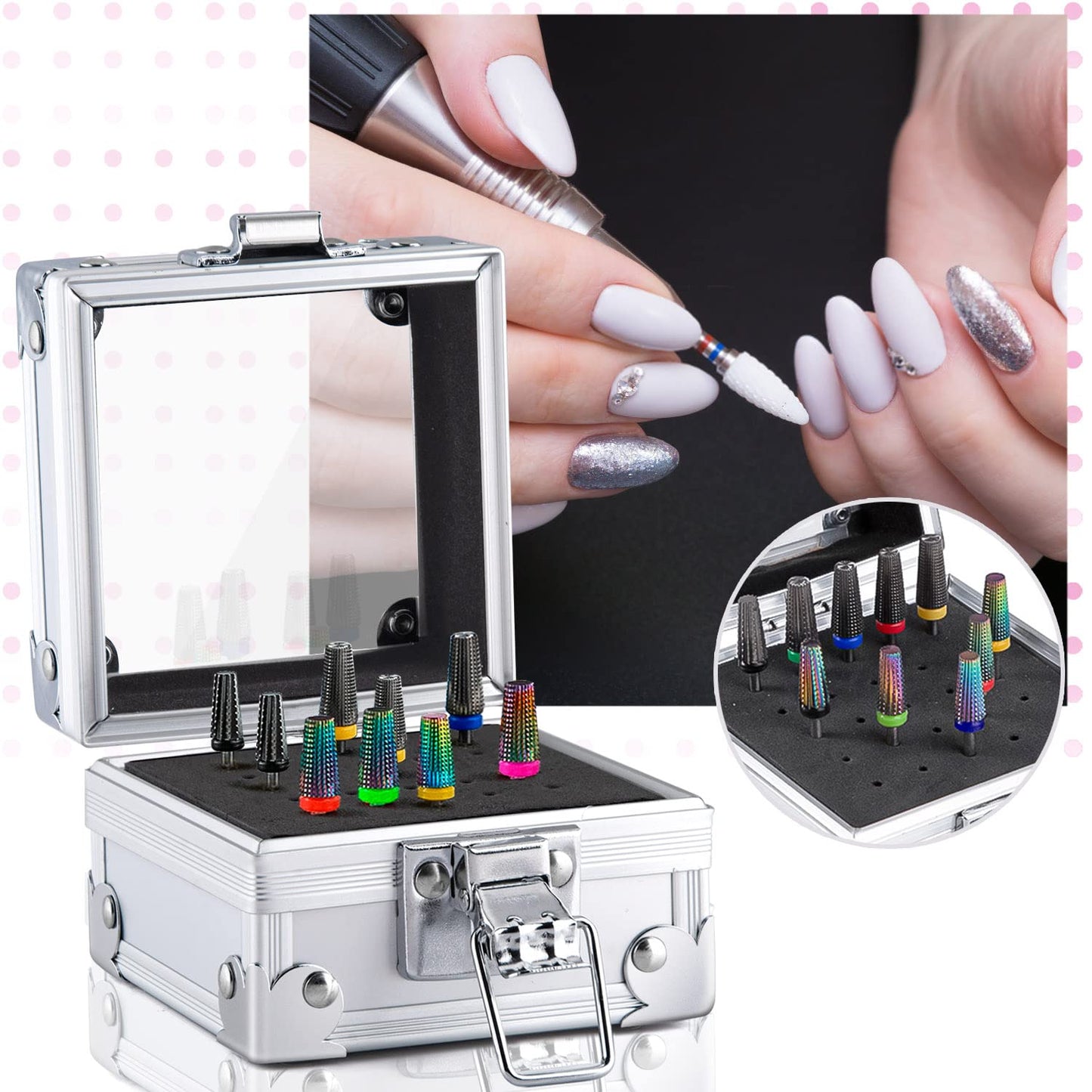 Noverlife Nail Drill Grinding Bit Holder Box, 25 Holes Professional Nail Polish Head Storage Box, Nail Tools Organizers Container, Display Storage Box Rack Manicure Tool for Salon Nail Grinding Head