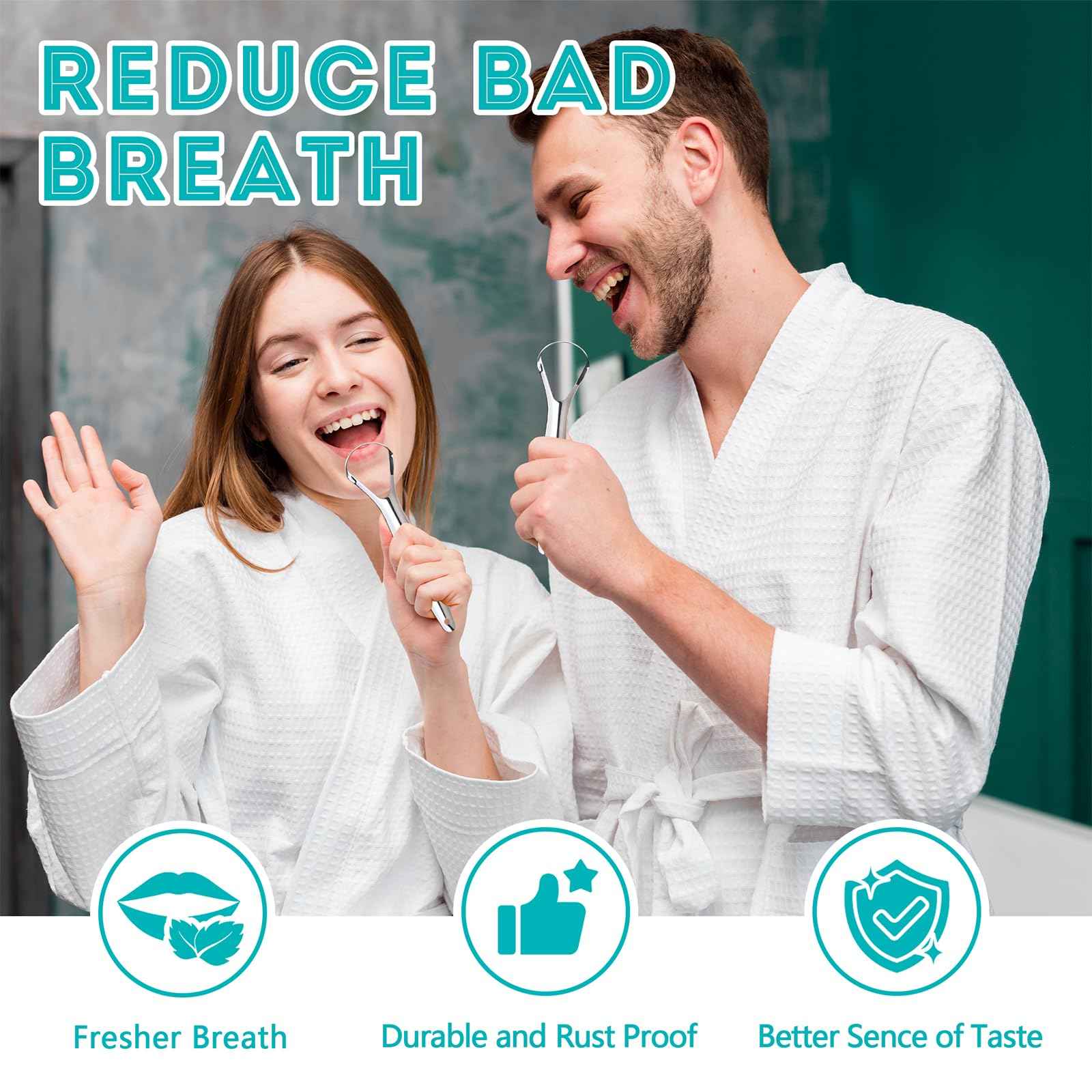 EZ COZY 2 Pack Tongue Scraper for Adults, Reduce Bad Breath, Tongue Cleaner with Travel Case, Stainless Steel Tongue Scrapers, Tongue Brush, Tongue Scrubber for Oral Care & Hygiene