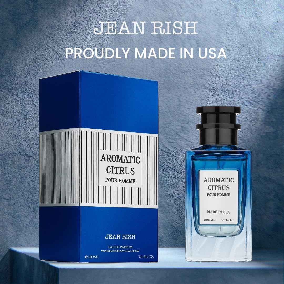Jean Rish Aromatic Citrus, Eau de Parfum for Men (3.4 Fl Oz / 100ml) with Lemon, Vanilla & Amber – Long Lasting and Luxury Fragrance, Made in USA