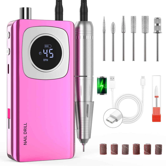 Electric Nail Drill Professional: Rechargeable Nail File with Bits for Acrylic Gel Nails, Professional Nail Drill Manicure Pedicure Polishing Shape Tools for Home Salon