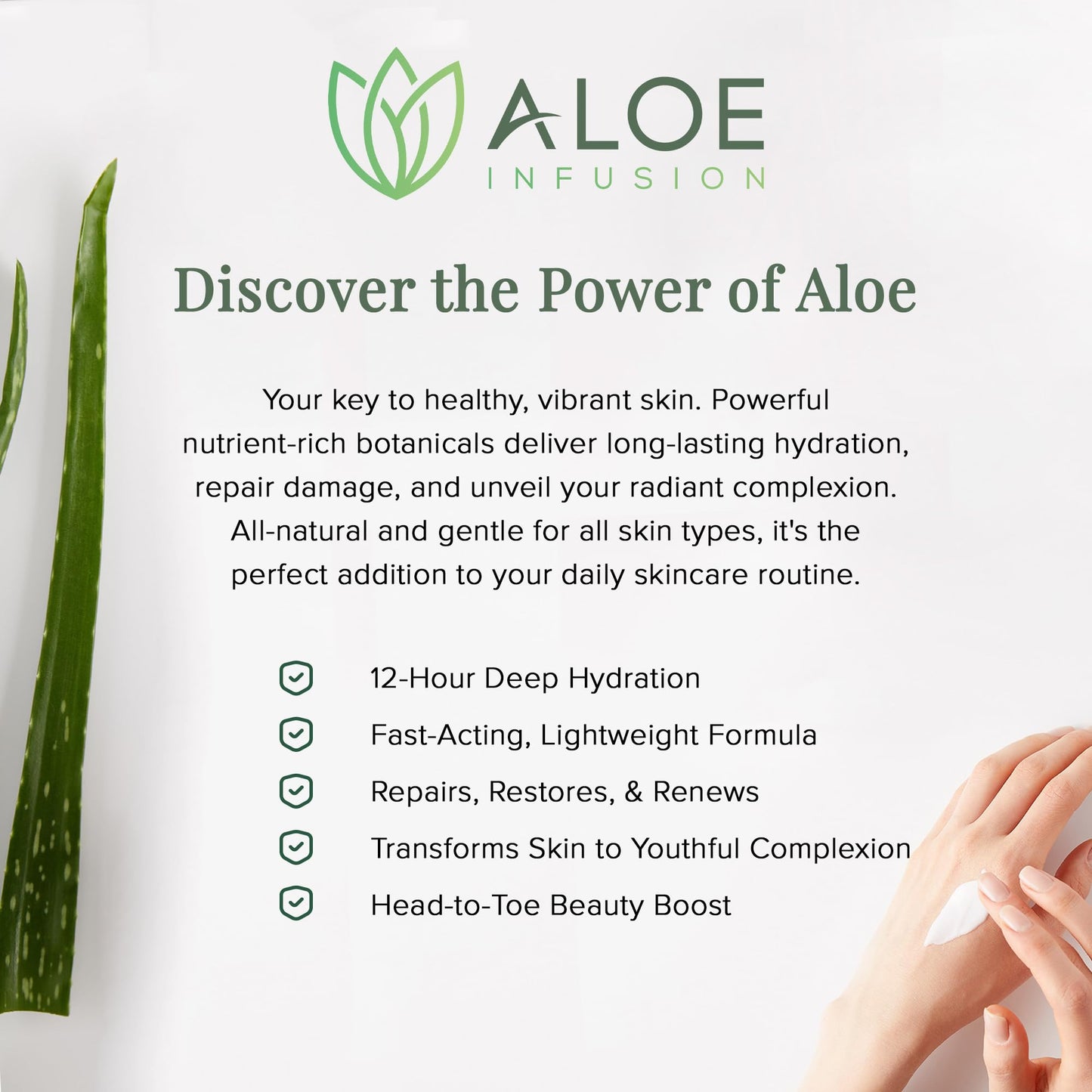 Aloe Infusion Body and Face Moisturizer - Natural Moisturizing Cream with Organic Aloe Vera - Skin Care for Dry Skin, Anti Wrinkle, Acne Scars, Rosacea, Psoriasis Eczema Cream Lotion for Men and Women