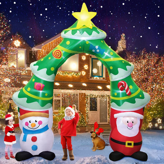 KOOY 9FT Giant Christmas Inflatable Archway with Santa/Snowman,Christmas Tree Arch Blow up Yard Decoration, LED Lights for Christmas Party Holiday Xmas,Outdoor Lawn Winter Décor Christmas Decoration