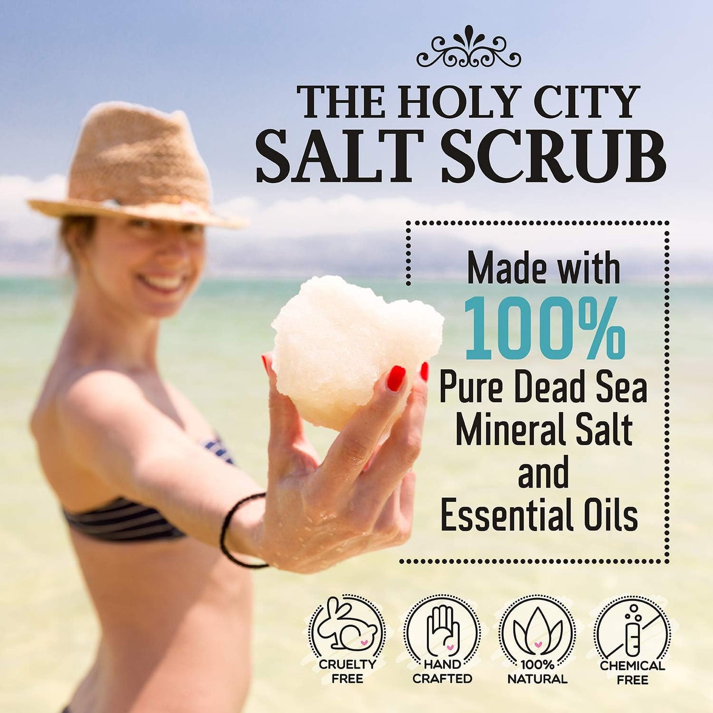 Exfoliating Body Scrub - Pure Dead Sea Salt Scrub for Hands and Body, 16 fl oz Hydrating Moisturizing Skin Care for Body Acne, Eczema, Wrinkles (Lavender)