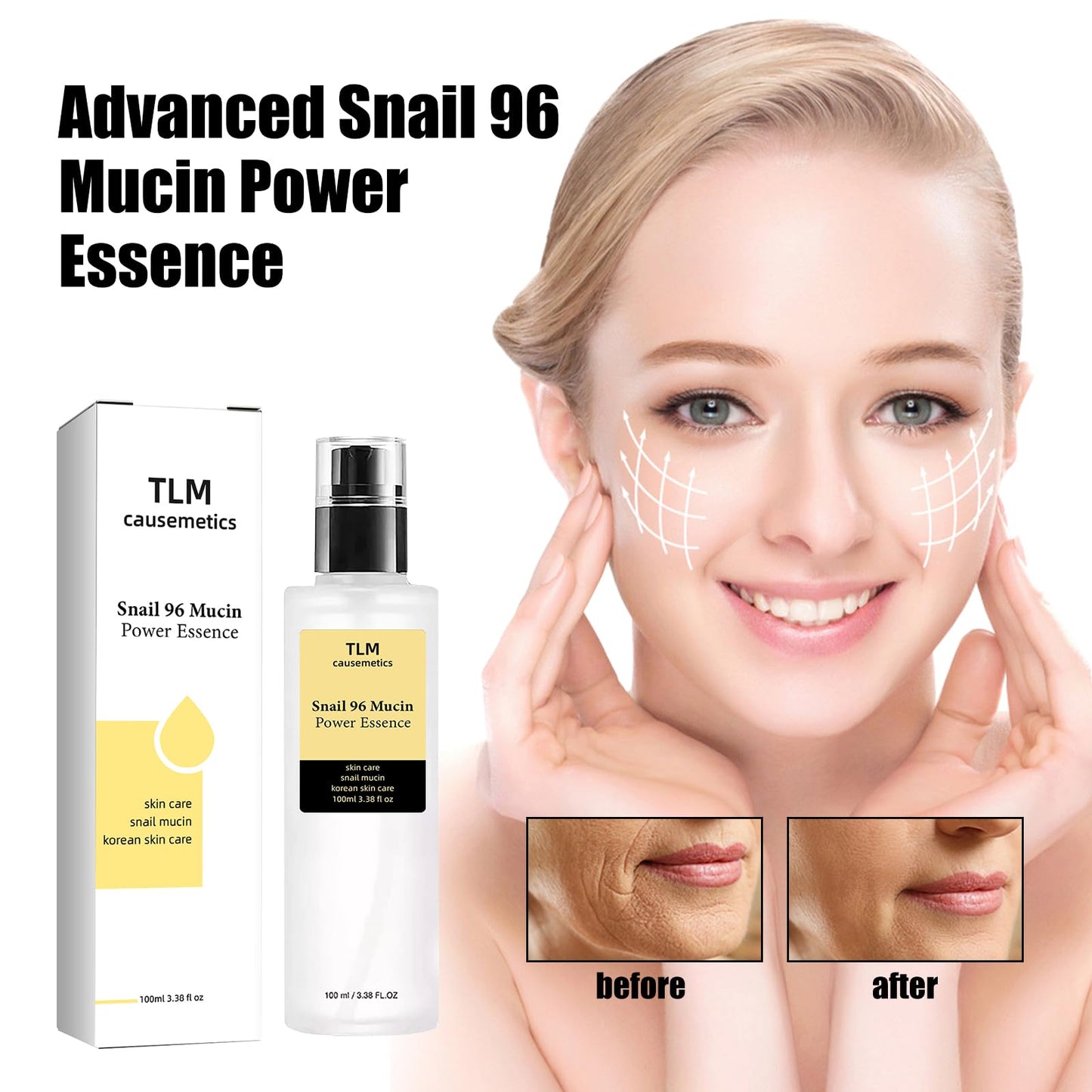 Snail Mucin 96% Power Repairing Essence 100ml, Hydrating Serum for Face with Snail Secretion Filtrate for Dull Skin & Fine Lines (2PCS)