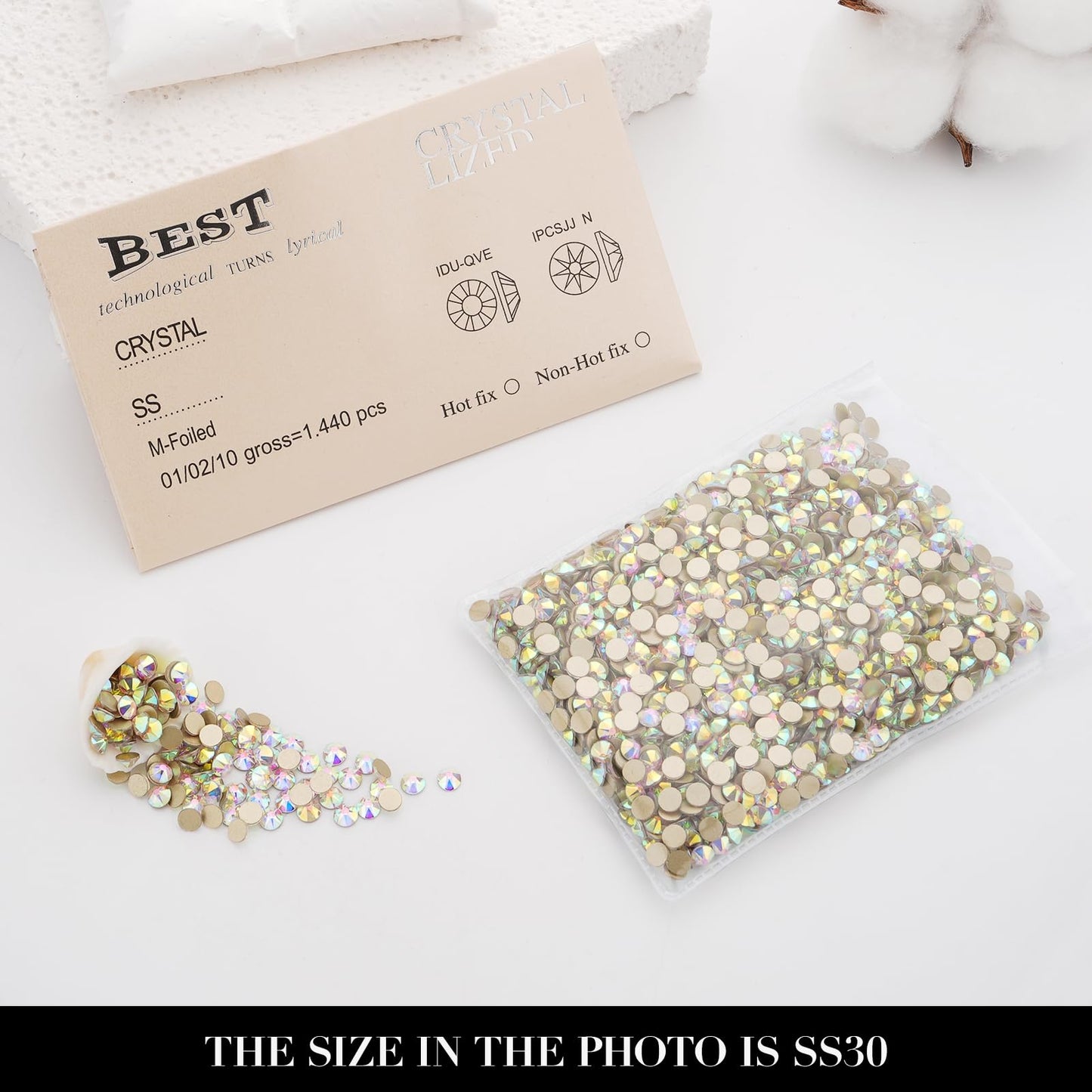 Novani Crystal AB Rhinestones 288pcs Flat Back Round Rhinestone Style 2088 Sparkly Crystal Gemstones for Nail Art and Crafting SS30,6.4-6.6mm