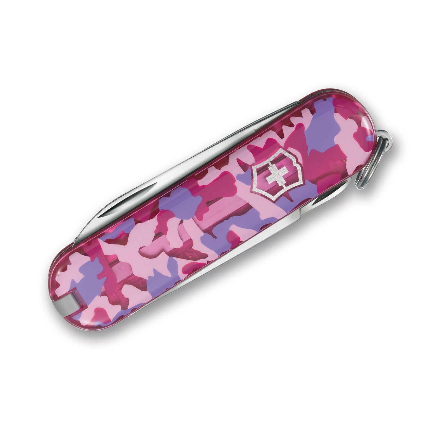 Victorinox Classic SD Swiss Army Knife, Compact, 7 Functions, Swiss Made Pocket Knife with Small Blade, Screwdriver and Key Ring - Pink Camouflage