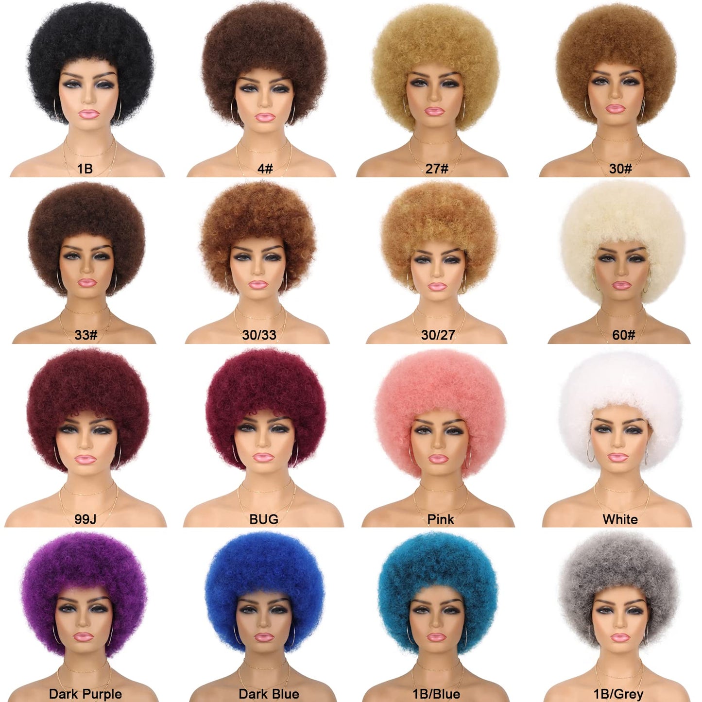 G&T Wig 70s Afro Curly Wigs for Black Women Short Pink Wig Afro Kinky Wig with Bangs for Daily Disco Party Use (97C)