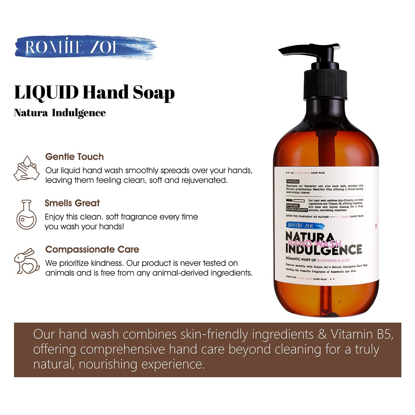 ROMIIE ZOI Liquid Hand Soap Natura Indulgence Hand Wash - Romantic Whiff of Rosewater & Aloe - 500 ML / 16.8 FL OZ(Pack of 2)