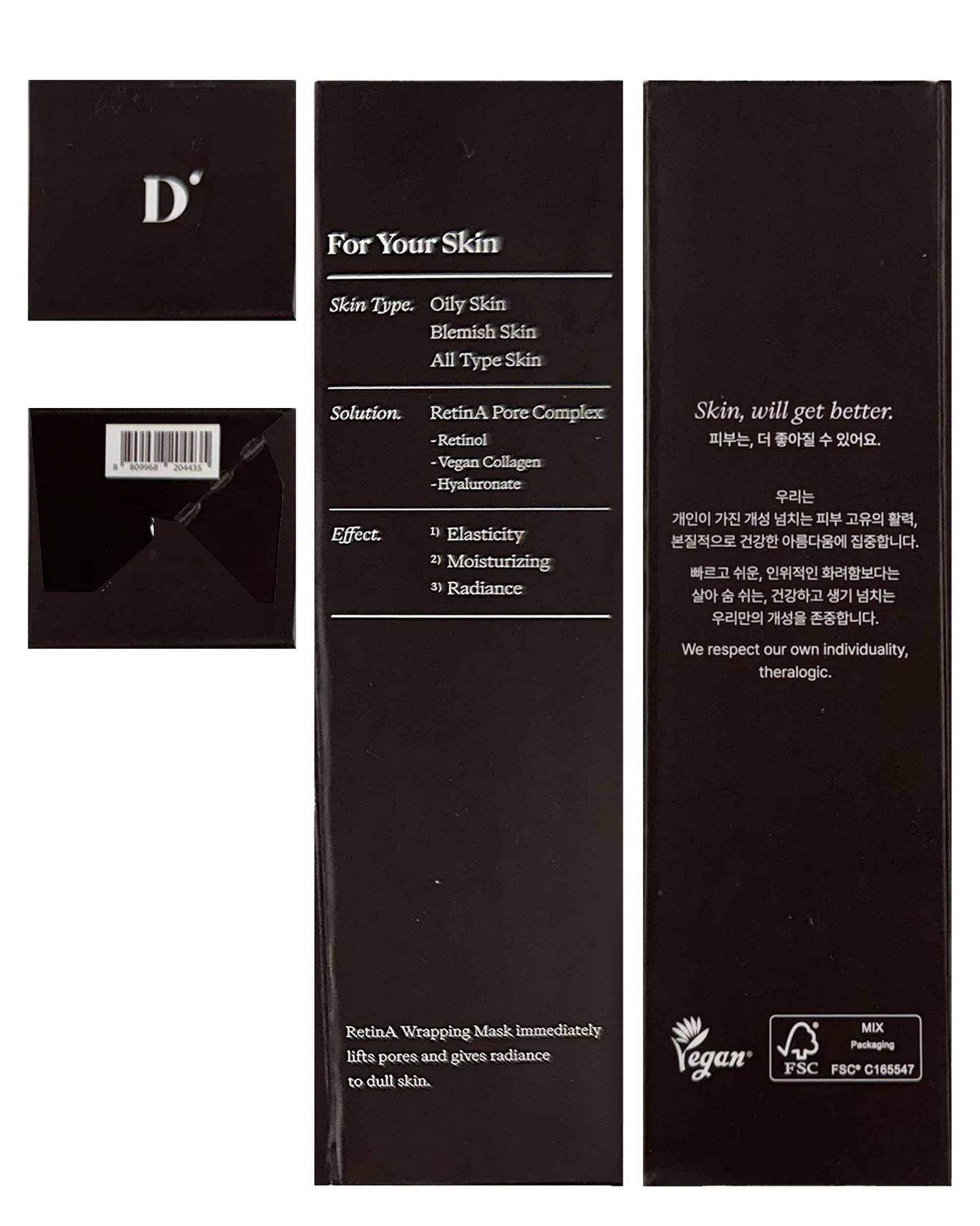 theralogic Retinol Pore Tightening Wrapping Mask - Korean Pore Elasticity Peel Off Mask with Collagen, Peptides, Hyaluronic Acid - Firming & Skin Glow Mask - Vegan, Derma Tested, 2.36oz.