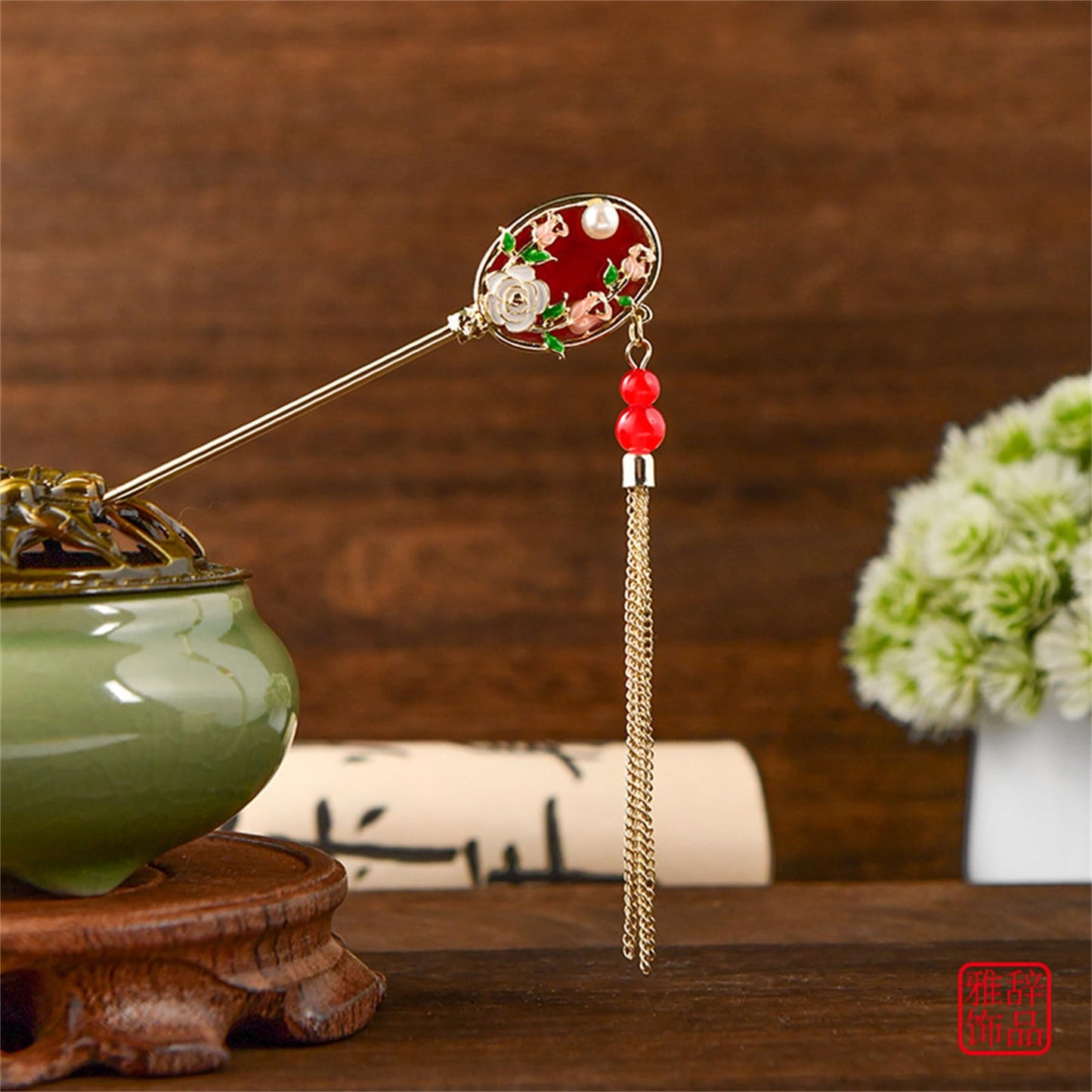 2PCS Metal Flower Hairpins Hair Stick Fork Sticks French Hair Pin Buns Hair Accessories for Women Girls #04