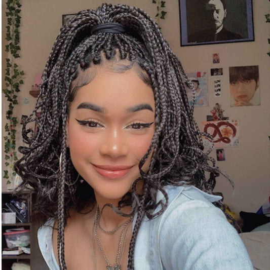 18 Inch Goddess Box Braids Crochet Braids Hair with Full Curly Braids Synthetic Premium Fiber Braiding Hair 5Packs/Lot 1B#