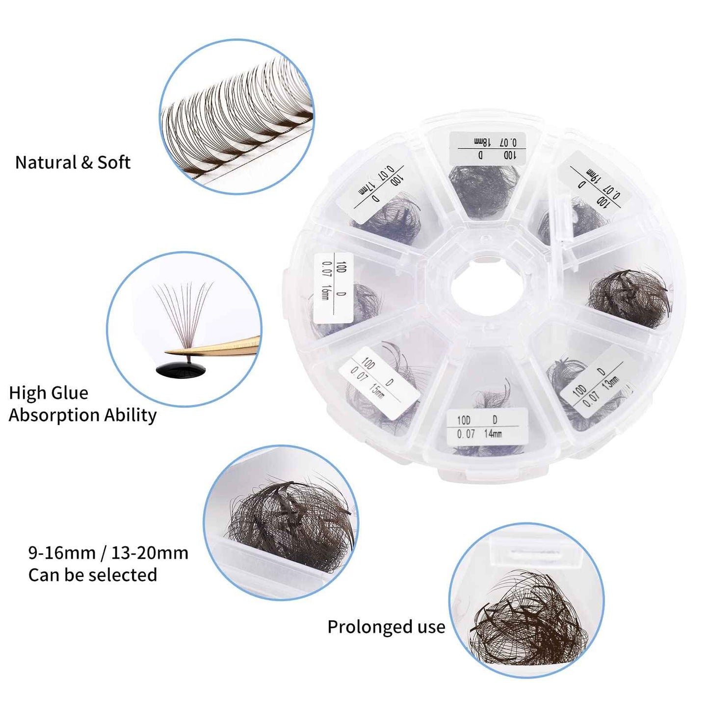 Premade Brown Eyelash Extension 500 Fans Handmade Loose Volume Lashes 10D Pre-made Fans 0.07mm C/D Curl 13-20mm Mixed Volume Eyelash Extensions (500PCS-10D-0.07-D, 13-20mm MIXED)