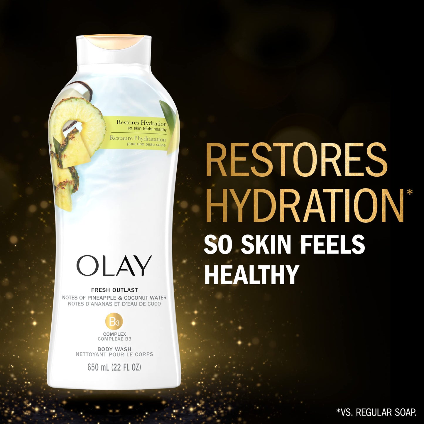 Olay Fresh Outlast Paraben Free Body Wash with Rejuvenating Notes of Pineapple and Coconut Water, 22 fl oz, Pack of 4