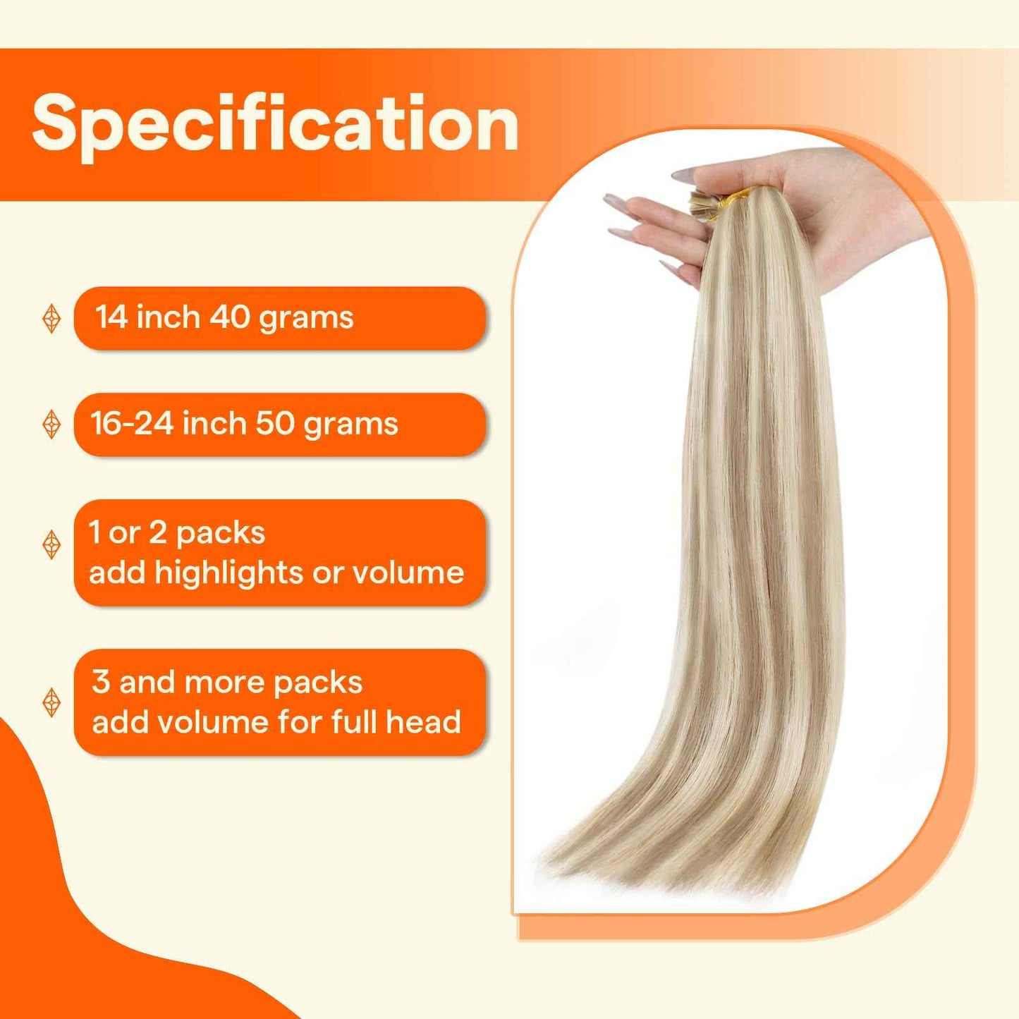 Full Shine U Tip Hair Extensions Human Hair Color 16P22 Blonde Highlighted Keratin Bond Human Hair Extensions 18 Inch Natural Remy Hair Fusion Extensions 50 Grams