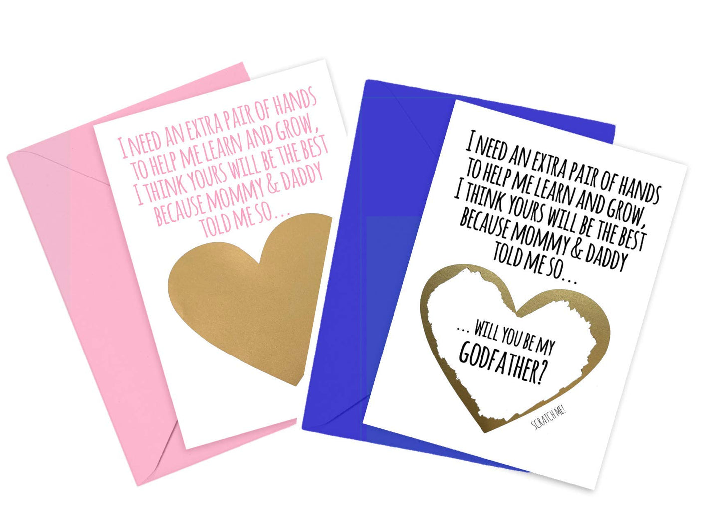 Will You Be My Godparents Scratch Off Cards Set of 2 Cards and Envelopes, Godmother and Godfather Proposal Cards for Aunt and Uncle, Best Friends (Extra Hands Godparents Set)