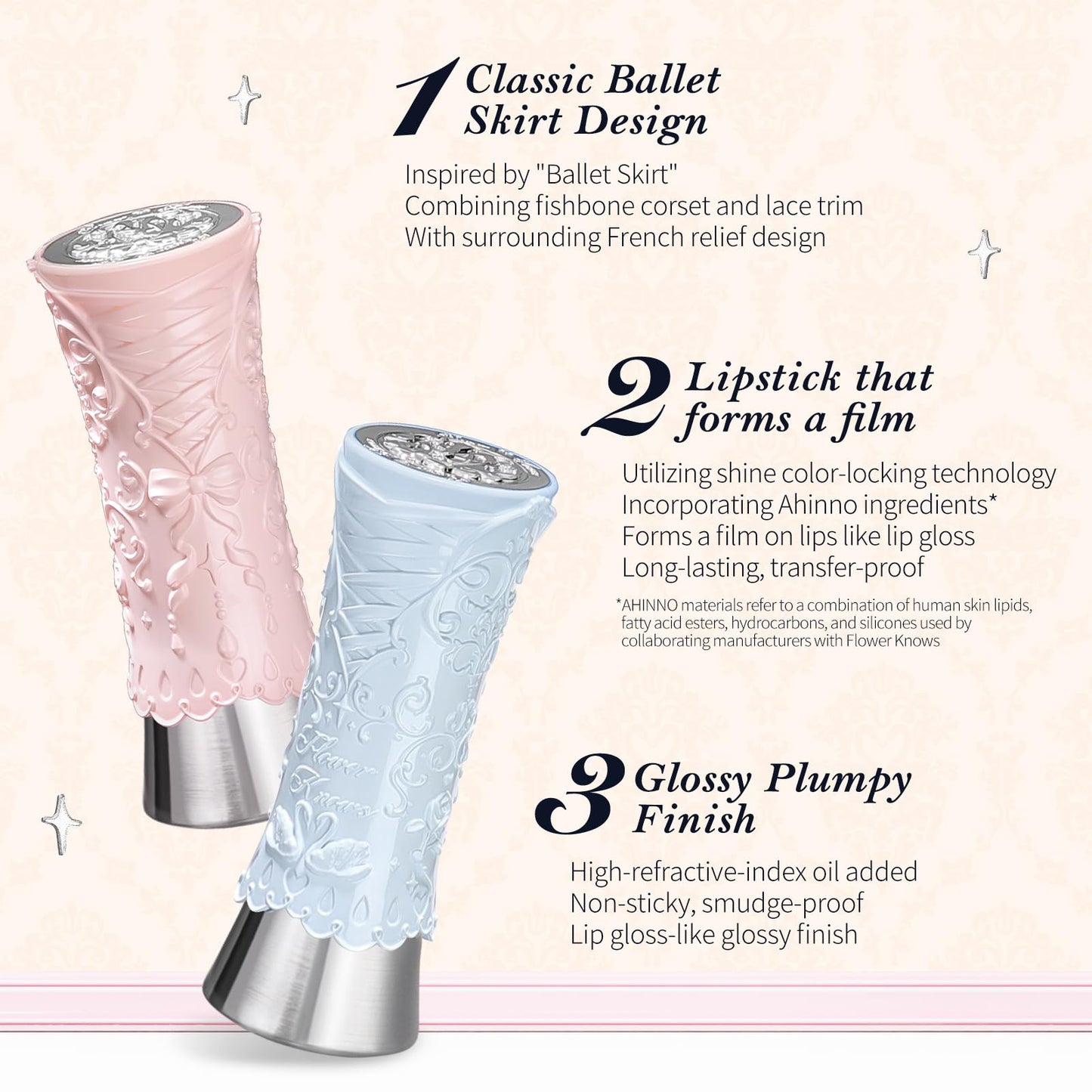 Flower Knows Swan Ballet Shine Solid Lip Gloss Stick-Moisturizing Tinted Lip Balm-Hydrating Lip Gloss in Balm-Long Lasting Lip Makeup for Girls&Women,Vegan & Cruelty-Free(B06 Blue Ribbon)