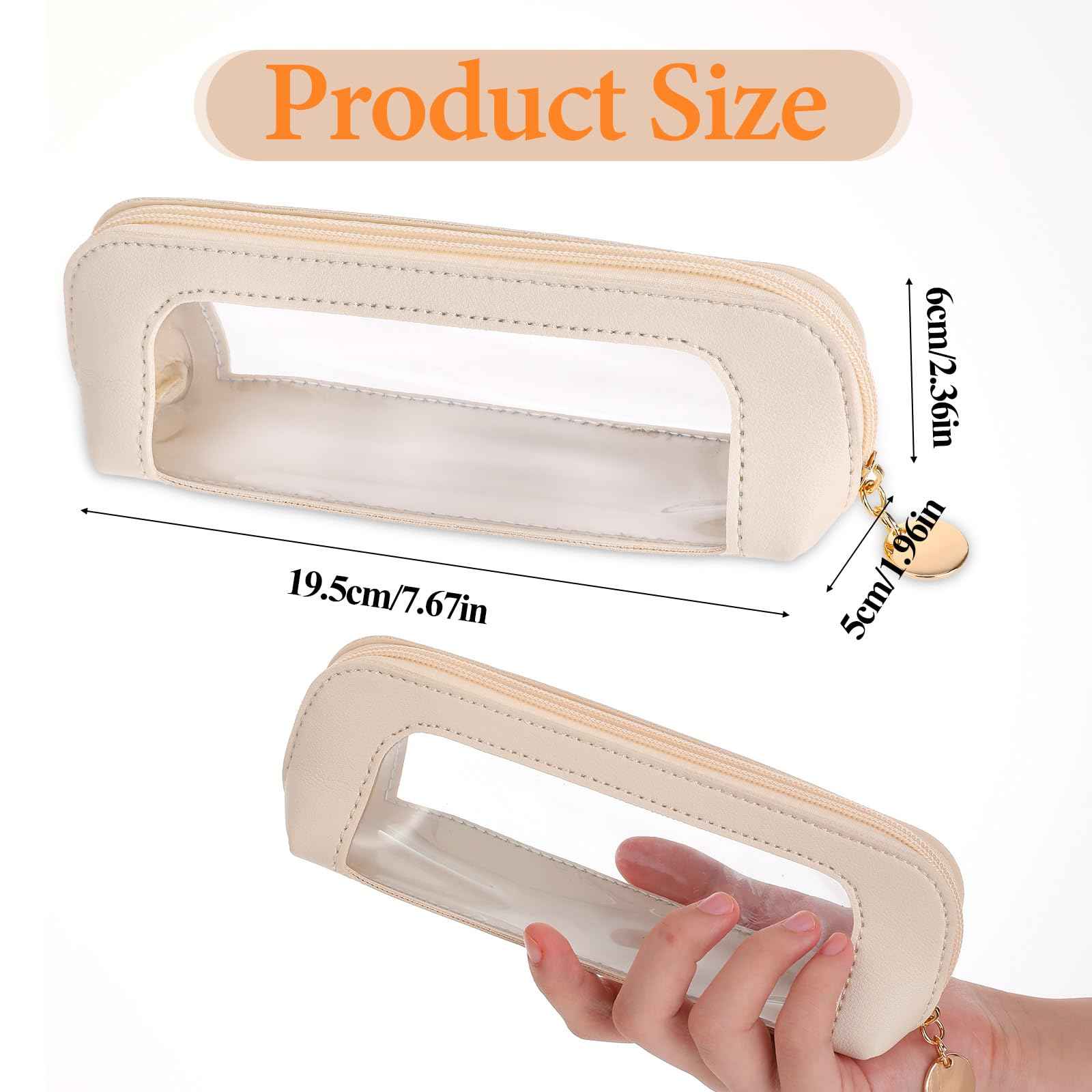 Psyqtsuary Small Clear Makeup Bag, PU Leather Travel Makeup Brush Case Portable Transparent Waterproof Cosmetic Organizer Pouch with Zipper for Women Home Travel Office Makeup Storage (White)