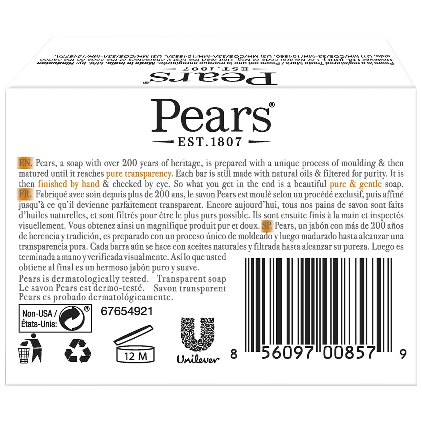 PEARS Soap, Face & Body Soap, Amber Value Pack – Pure & Gentle Transparent Bar Soap, Moisturizing Glycerin Soap with Natural Oils for Pampered, Glowing Skin, 3 Soap Bars, 13.2 Oz