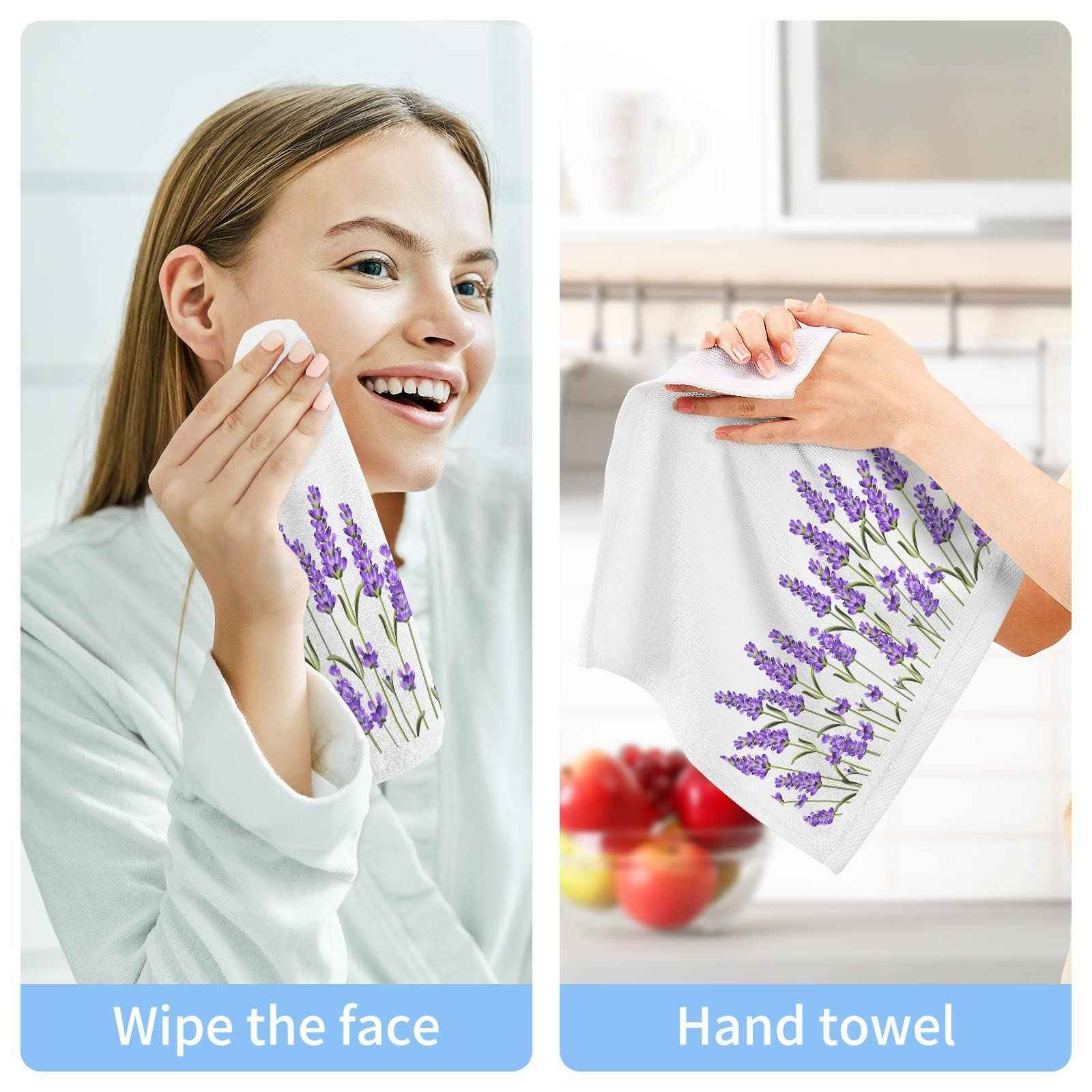 ALAZA Wash Cloth Set Purple Lavender Flowers(n1) - Pack of 6, Cotton Face Cloths, Highly Absorbent and Soft Feel Fingertip Towels
