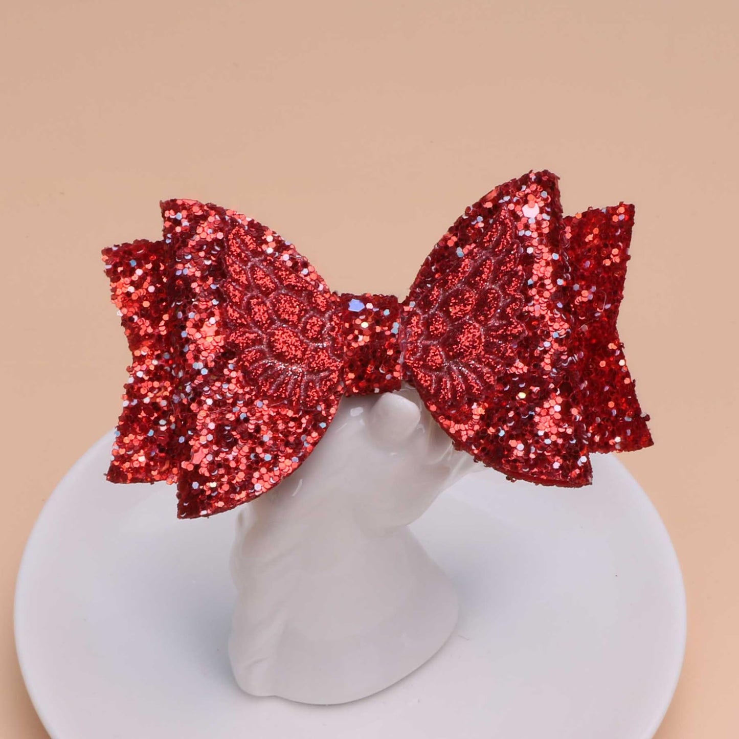 Glitter Hair Bows with Angel Wing Design, 3.54 inch Sparkling Hair Bow Clips Non Slip Alligator Hair Clip Sequin Boutique Bows for Girls 4-6 8-12 Toddlers Teens, Red