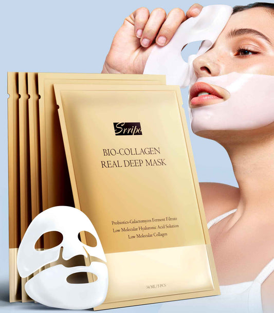 Radiant Glow Collagen Face Mask - Real Deep Overnight Face Masks Skincare with Hyaluronic Acid, Galactomyces Ferment & Vitamin E, Facial Mask for Hydrating, Firming, Plumping & Anti-Aging - 34g x 5ea