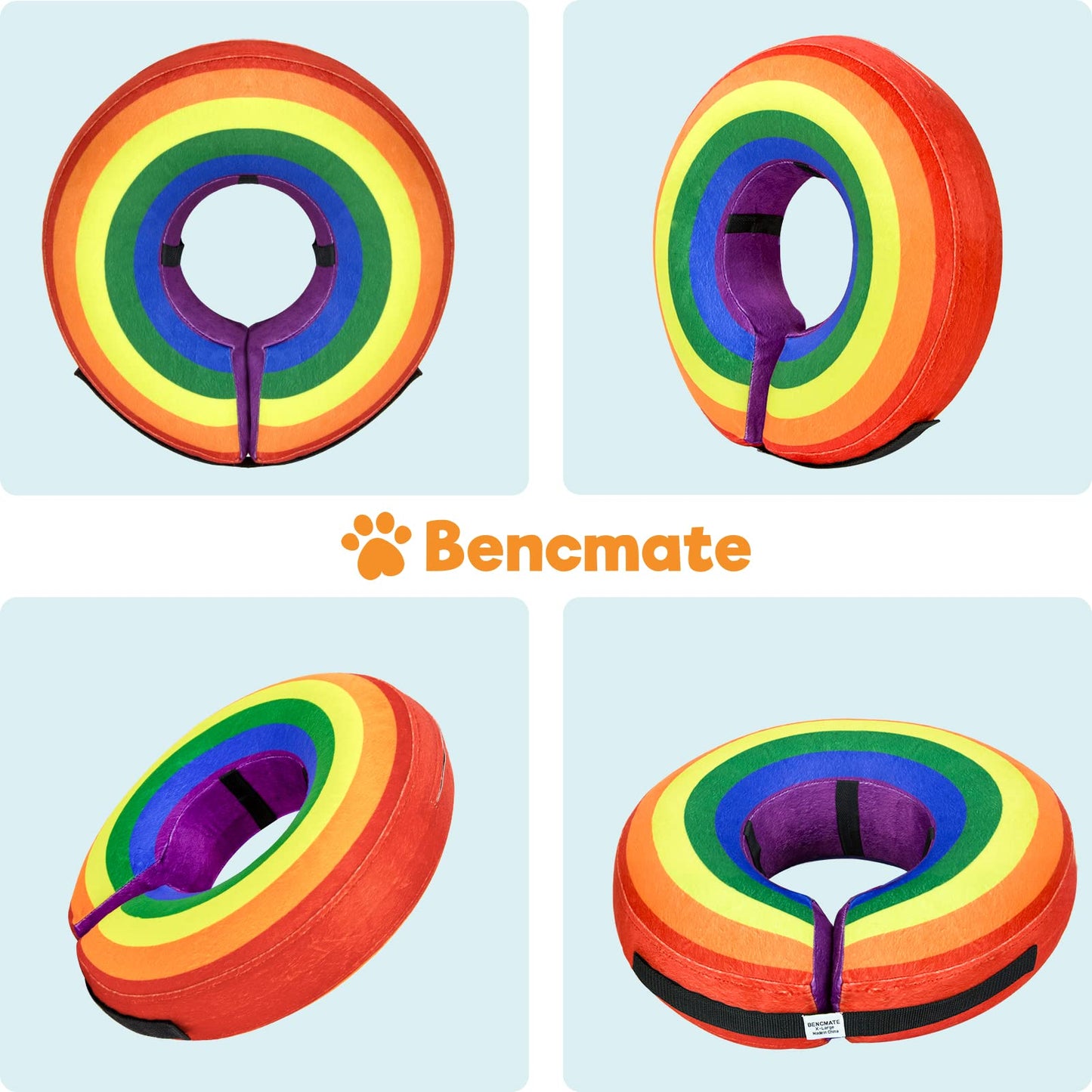 BENCMATE Protective Inflatable Collar for Dogs and Cats - Soft Pet Recovery Collar Does Not Block Vision E-Collar (Small, Rainbow)