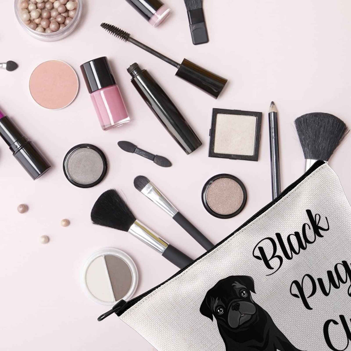 TSOTMO Pug Lover Gift Zipper Pouch Makeup Bag - Black Pug Club Puppy Love