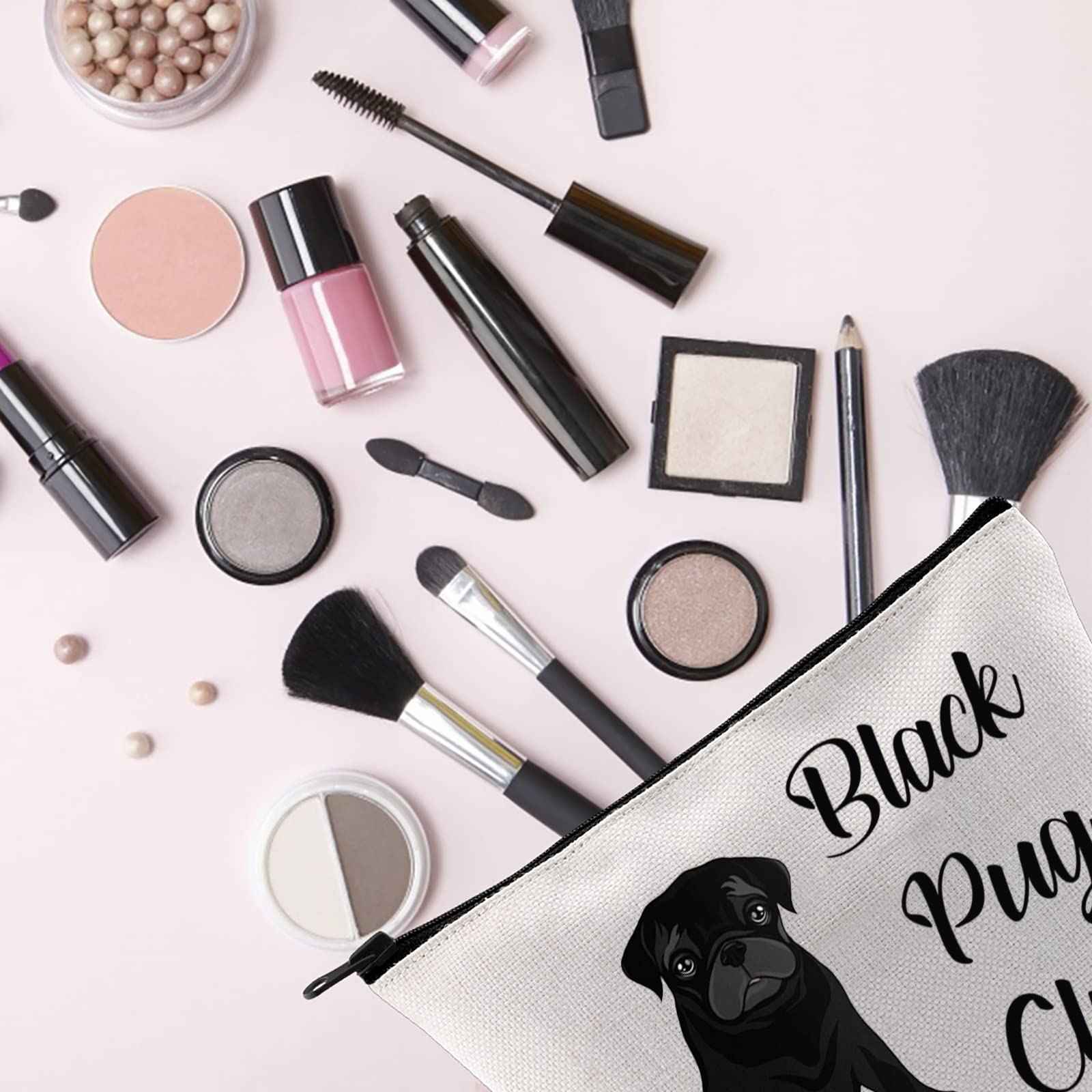 TSOTMO Pug Lover Gift Zipper Pouch Makeup Bag - Black Pug Club Puppy Love