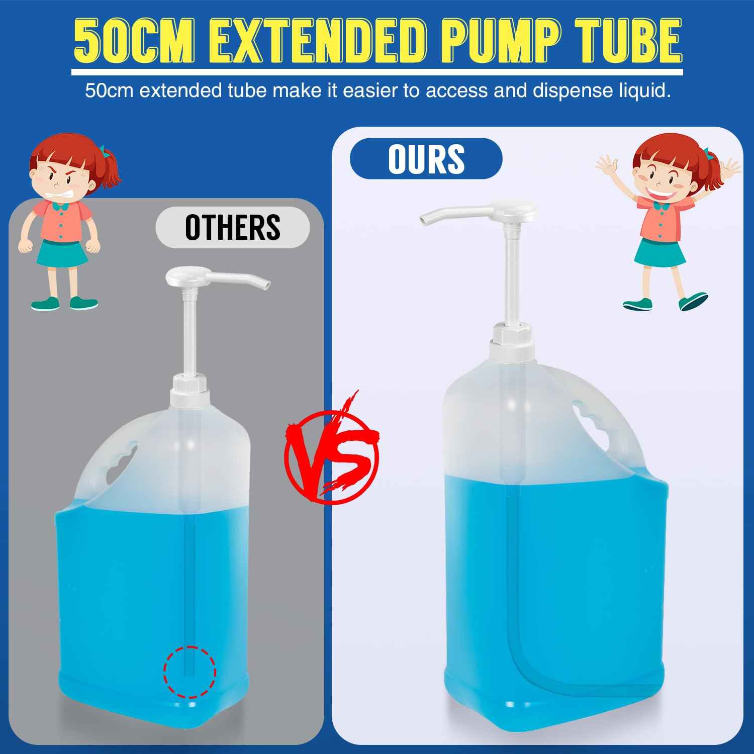 2 Pack 5 Gallon Pump Dispenser 38-400 1 oz Dispenser Pump for Large Gallon Bucket with 50cm Extended Tube, Cap to Avoid Dripping, Great for Shampoo, Conditioner, Bleach Liquid, Laundry, Detergent, Oil
