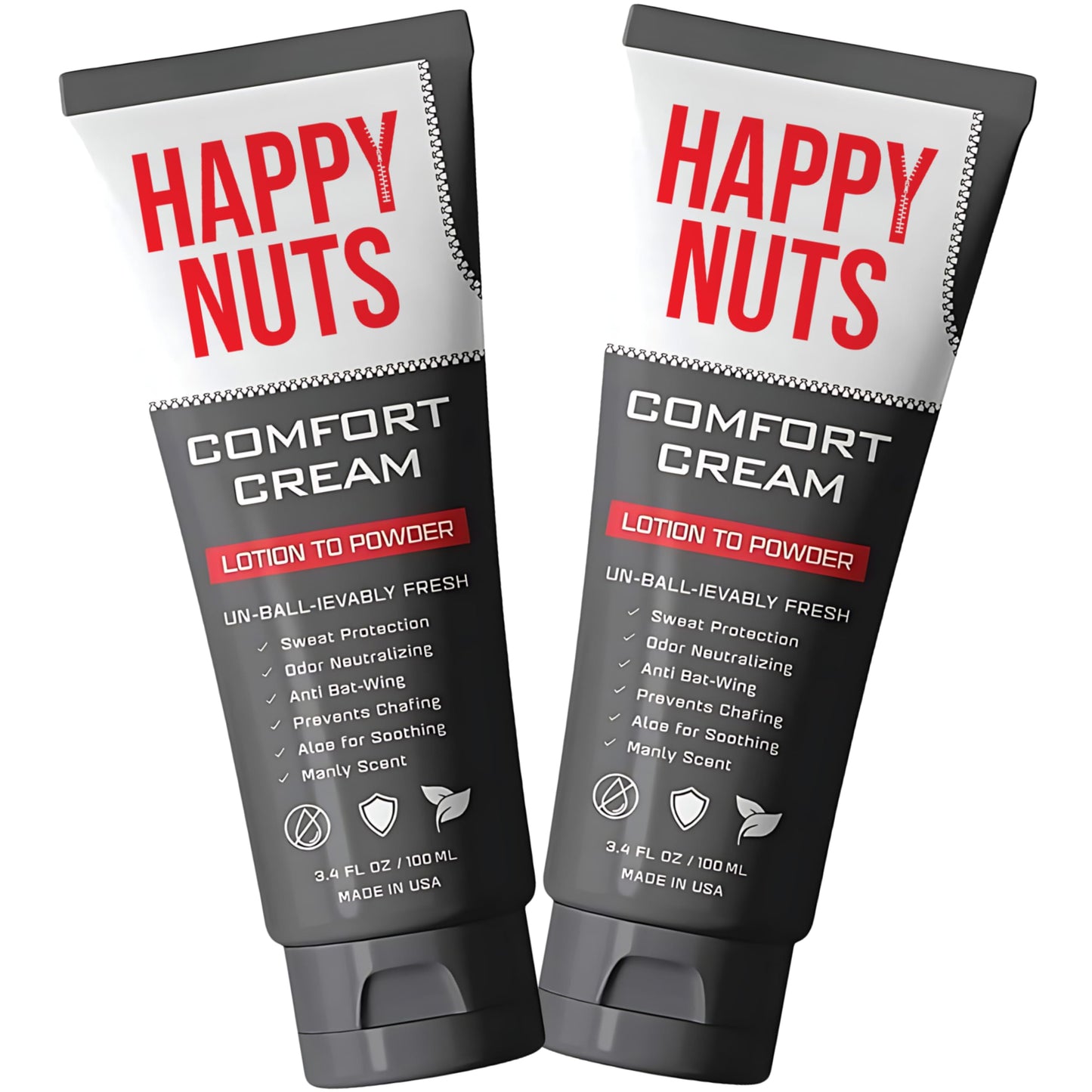 HAPPY NUTS Comfort Cream Deodorant For Men: Anti-Chafing Sweat Defense, Odor Control, Aluminum-Free Mens Deodorant & Hygiene Products for Men's Private Parts 3.4 oz.(2 Pack, Original)