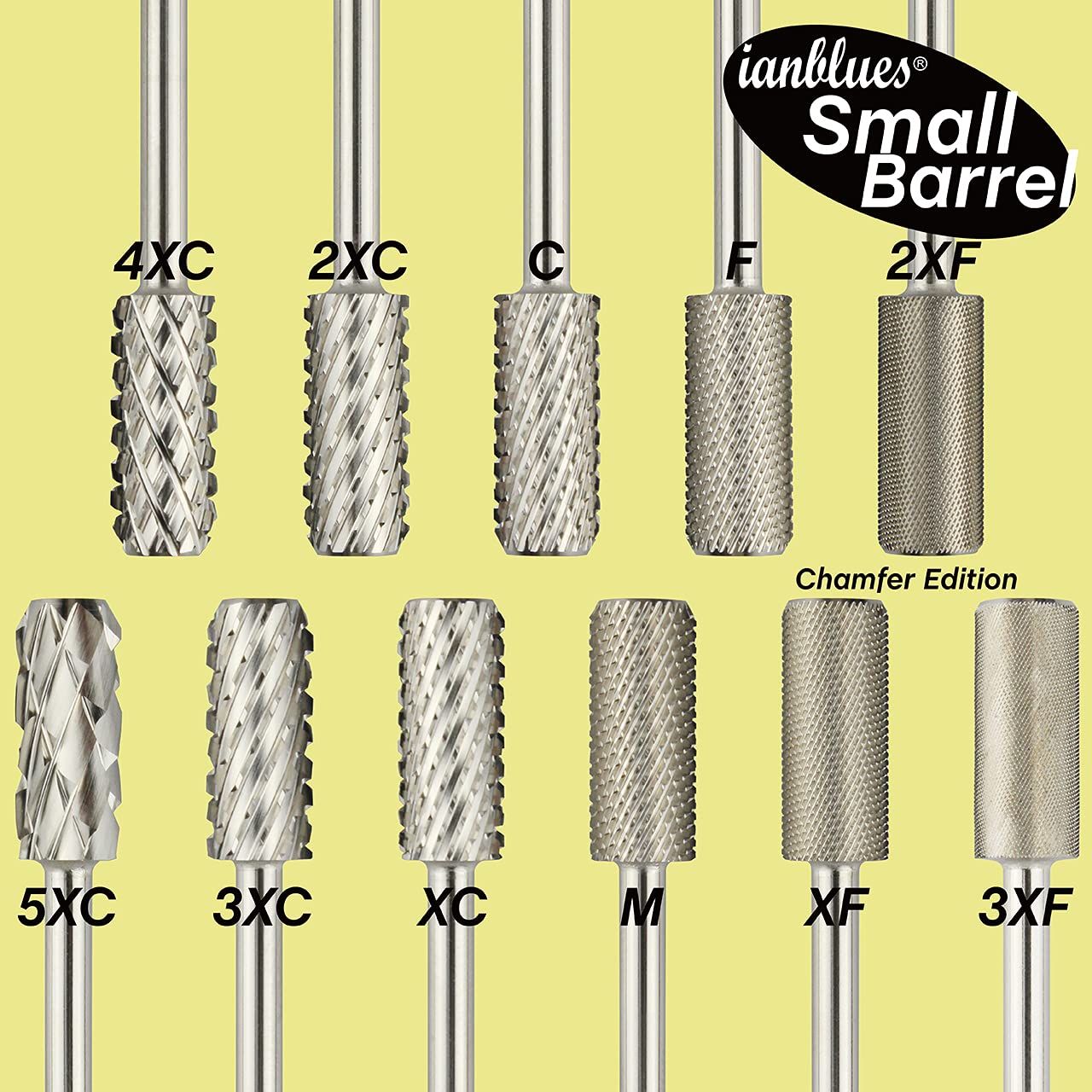 ianblues Nail Drill Bit, Small Barrel, Chamfer Edition, Professional E-File for Acrylics and Gel Nails, 3/32” (Extra Coarse - XC)