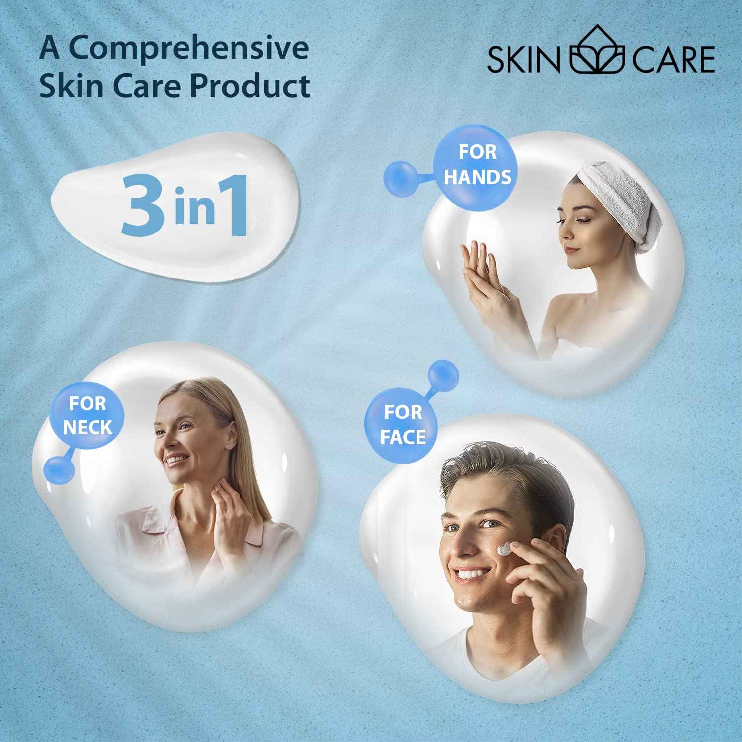 Skin Care Hyaluronic Acid 3-in-1 Moisturizer Face Cream, Neck and Hands - Treatment for Crepey Texture, Wrinkles and Sagging - Daily Lotion for All Skin Types - 16.9 fl. oz.