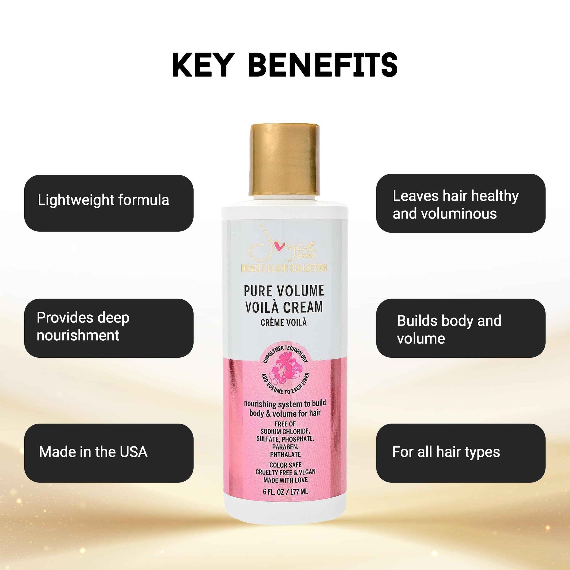 Miracle Elixir Collection Joyce Giraud Pure Volume Voilà Cream, Builds Body & Volume, Nourishing & Lightweight, 6 Oz