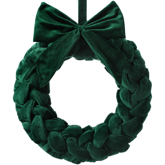 Barydat Christmas Velvet Wreath 14" Christmas Wreaths for Front Door Velvet Christmas Wreath Ornament with Bow for Christmas Party Table Fireplaces Porch Walls New Years Home Decor(Green)