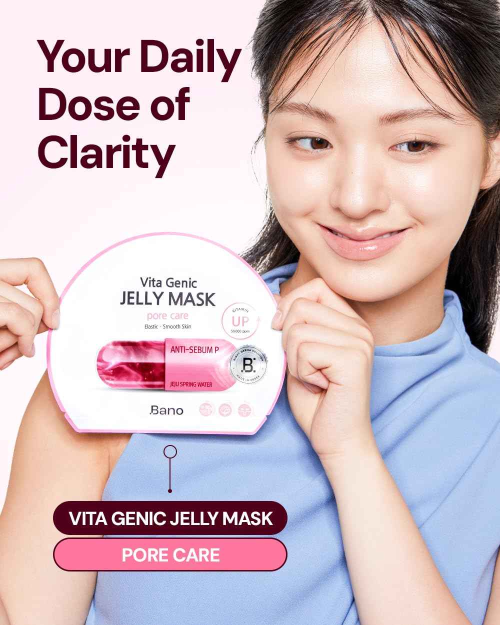 Bano Vita Genic Jelly Face Pore Care Mask 10EA – Hydrating Sheet Mask for Sensitive Skin, Korean Glass Skin Care with Spring Water, Vitamin C and Niacinamide, Sebum Control, Fragrance-Free