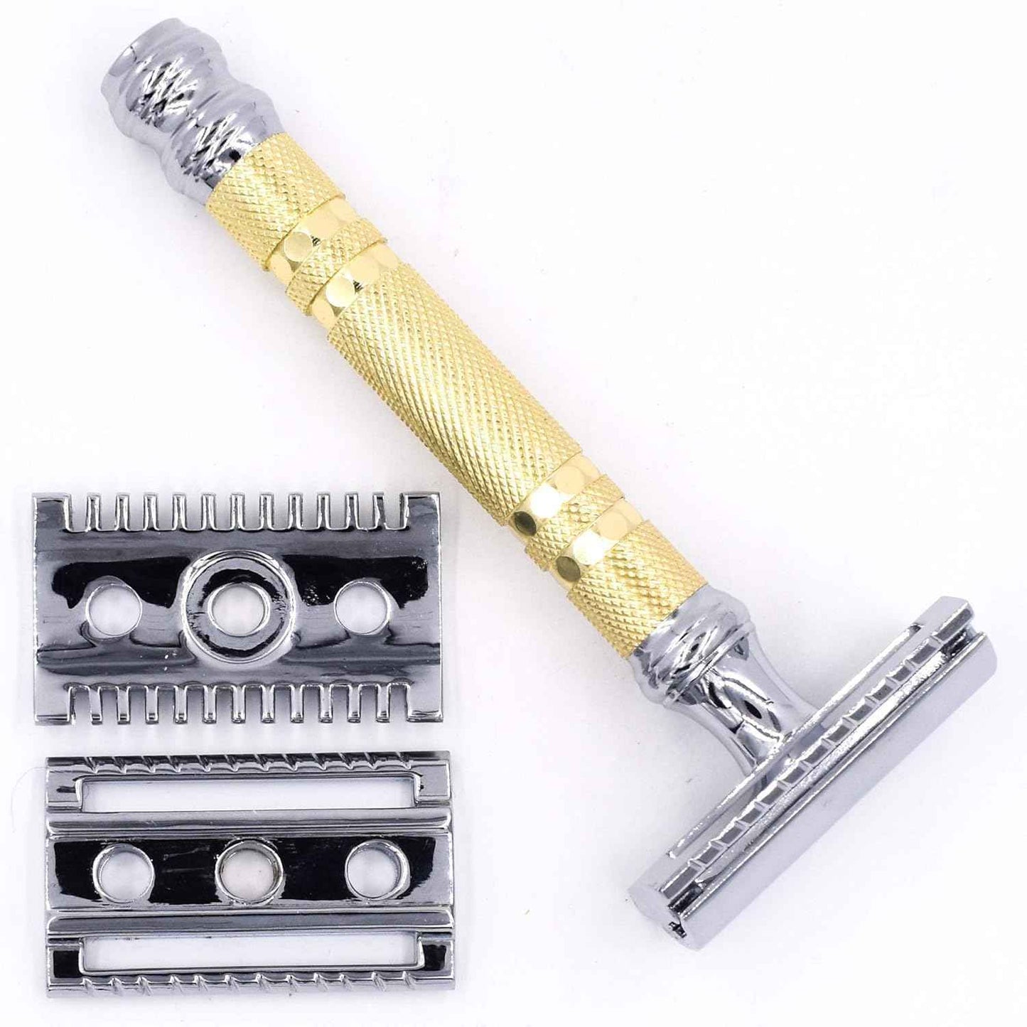 Parker, "The Convertible", Double Edge Safety Razor – Interchangeable Open & Closed Comb Plates, Solid Brass/Chrome 93 g Handle, Customizable Shave from Mild to Aggressive