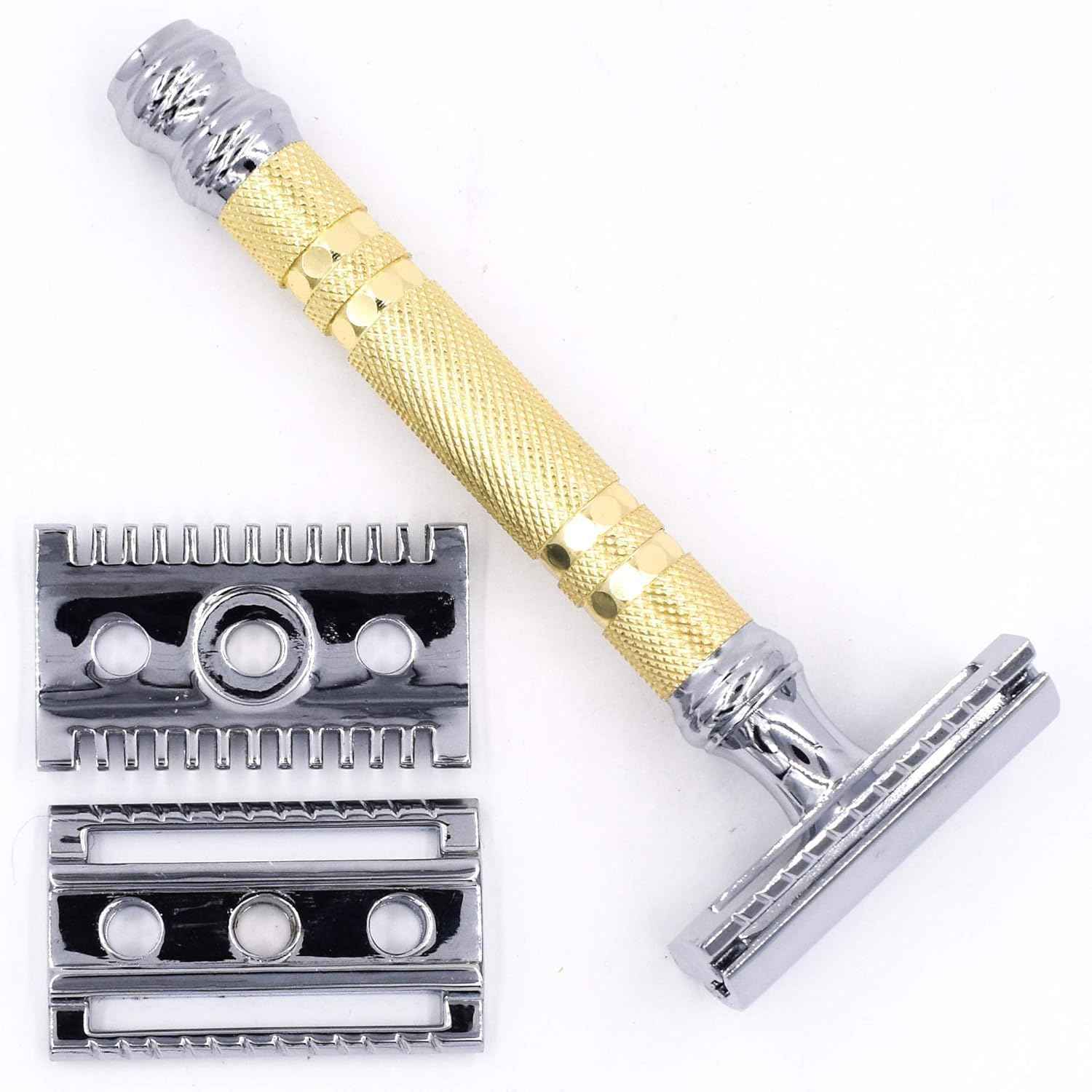 Parker, "The Convertible", Double Edge Safety Razor – Interchangeable Open & Closed Comb Plates, Solid Brass/Chrome 93 g Handle, Customizable Shave from Mild to Aggressive